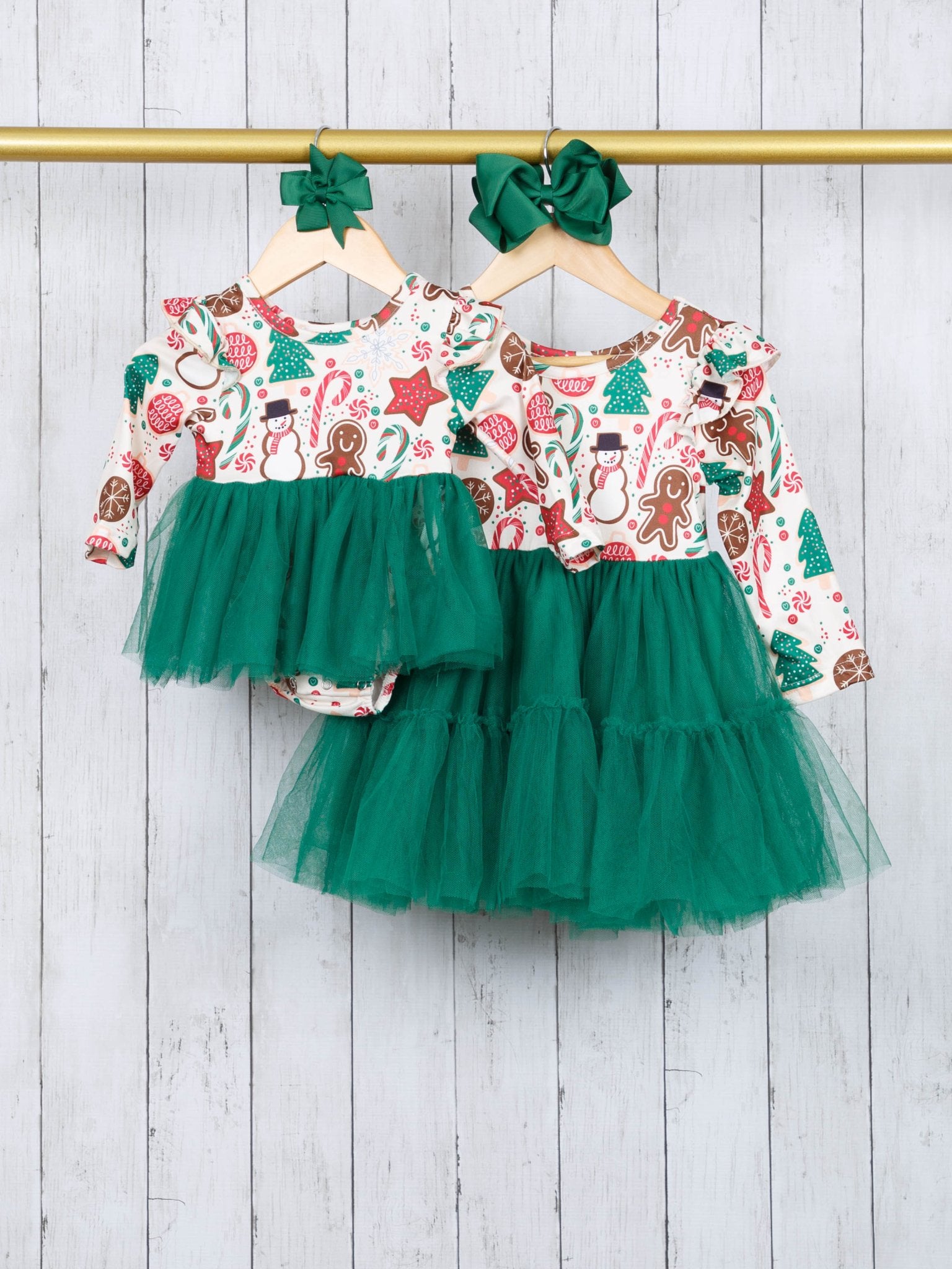 Gingerbread & Candy Cane Tulle Ruffle Dress - Marie Nicole Clothing
