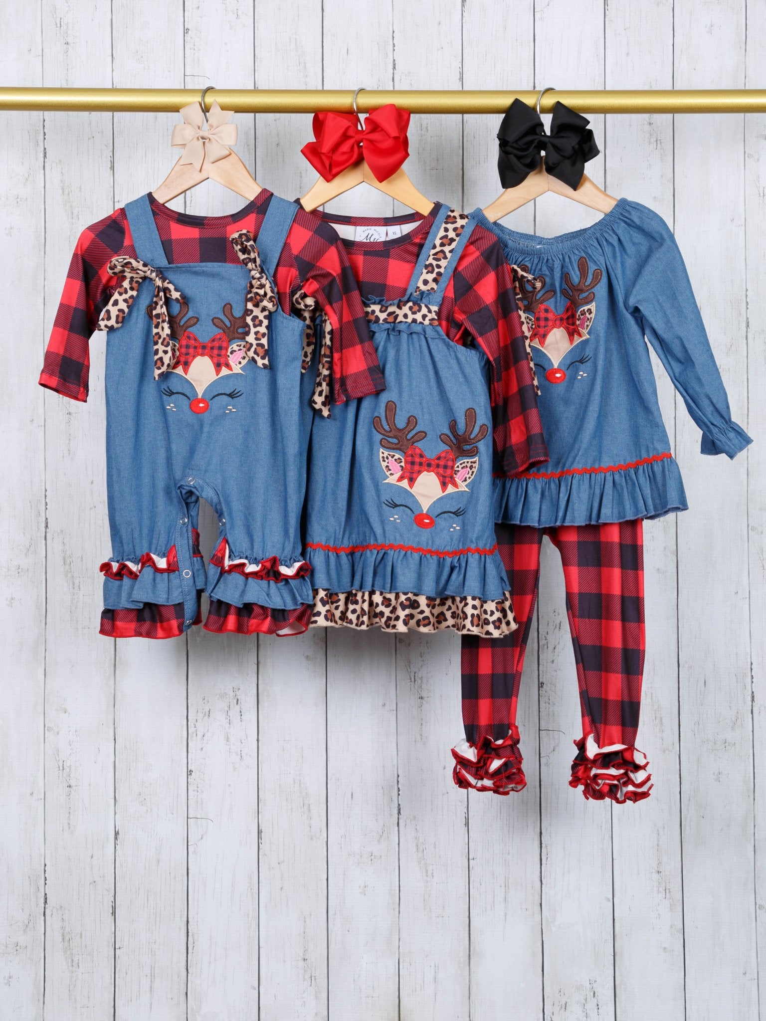 Buffalo Plaid & Leopard Reindeer Dress - Marie Nicole Clothing