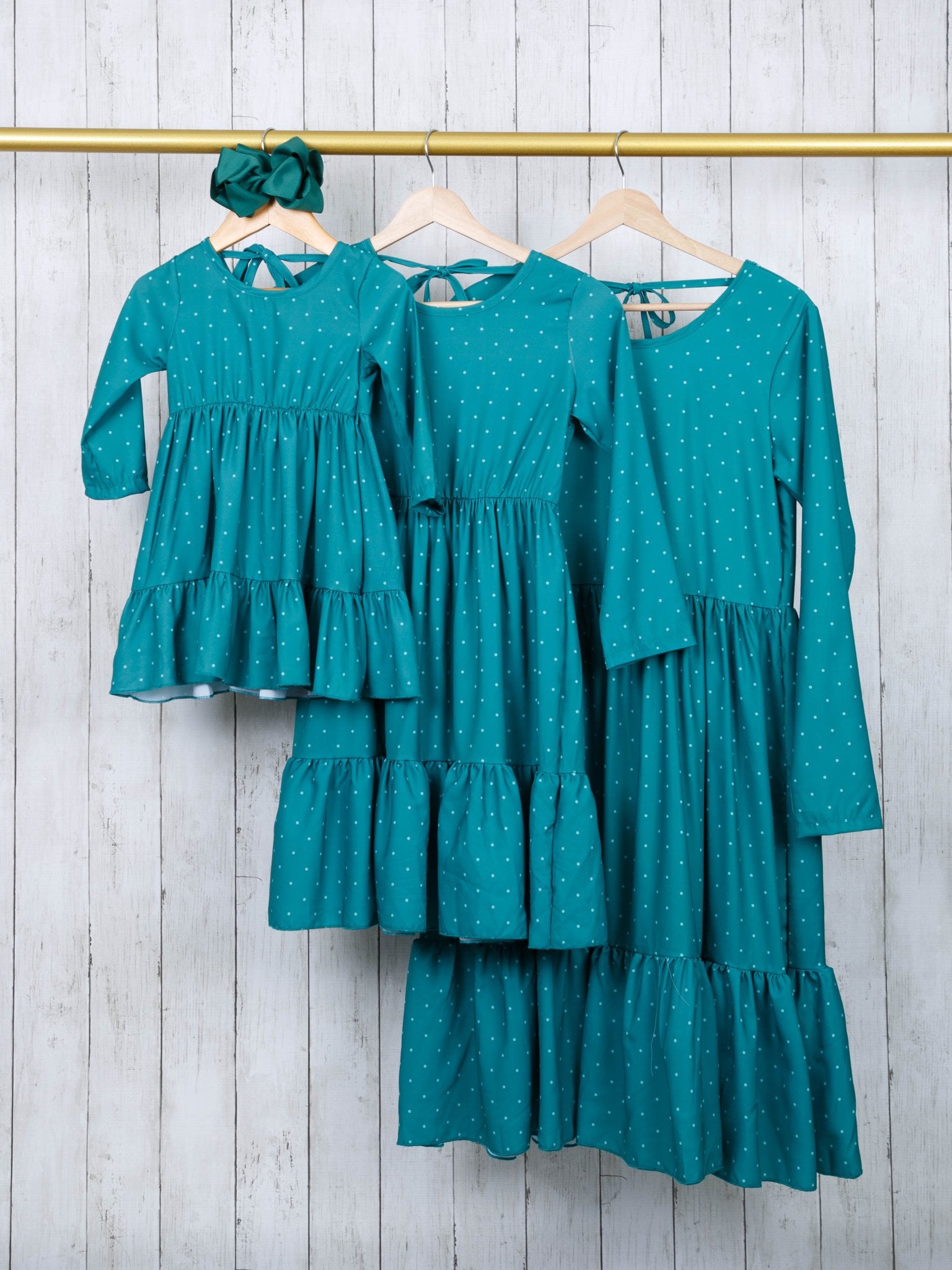 Mom & Me Teal Polka Dot Ruffle Tie Dress - Marie Nicole Clothing