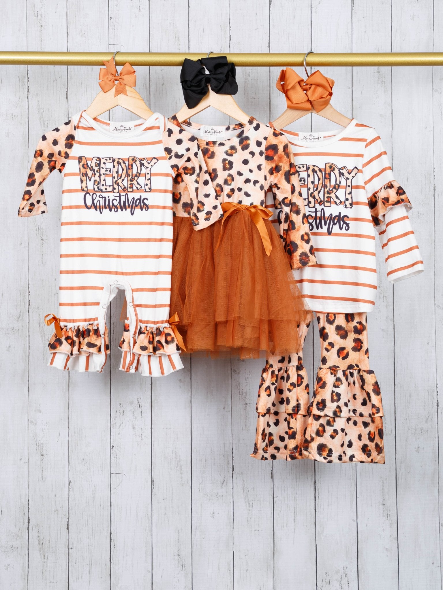 Leopard "Merry Christmas" Ruffle Romper - Marie Nicole Clothing