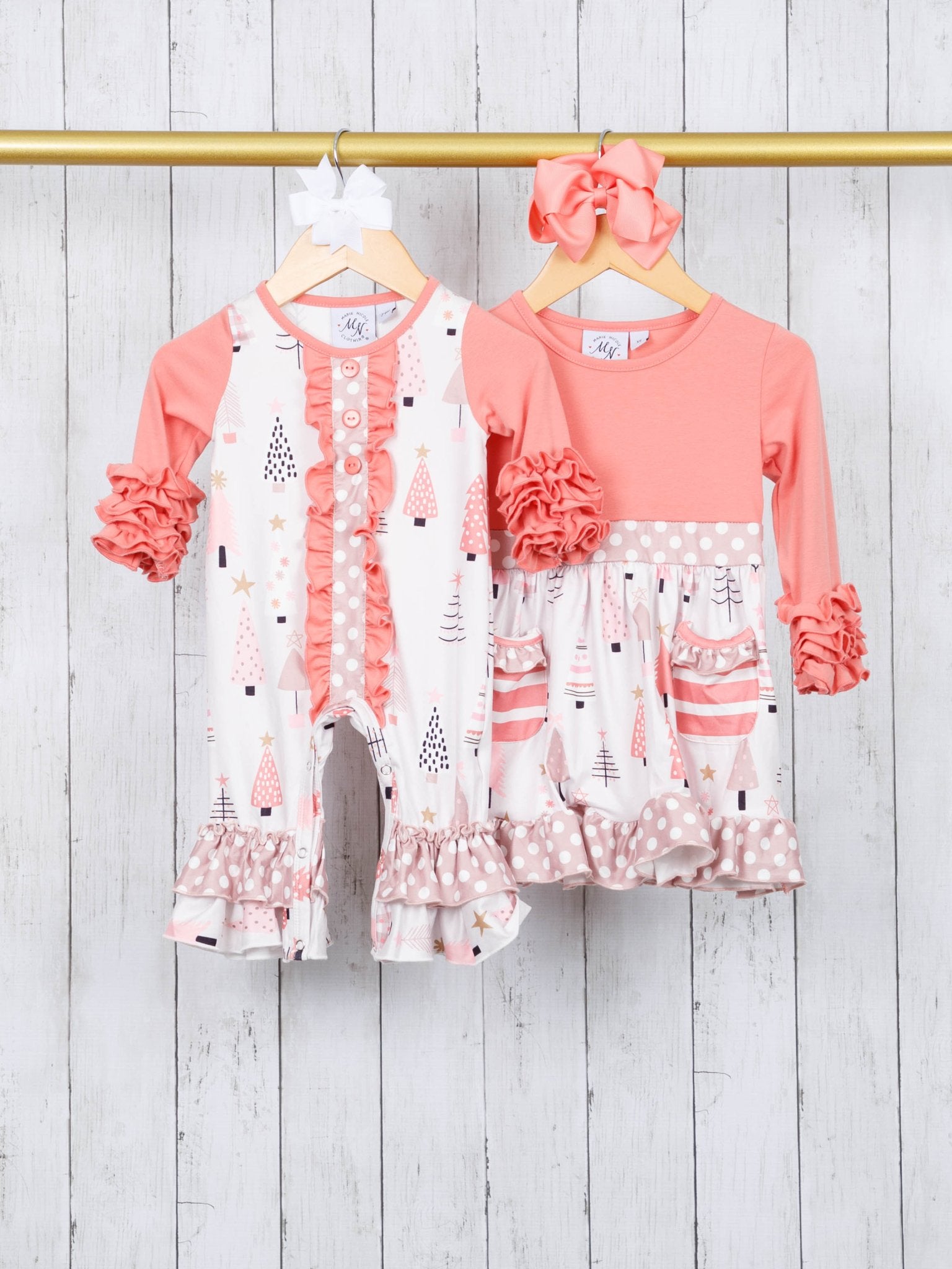 Peach Christmas Tree Pocket Dress - Marie Nicole Clothing