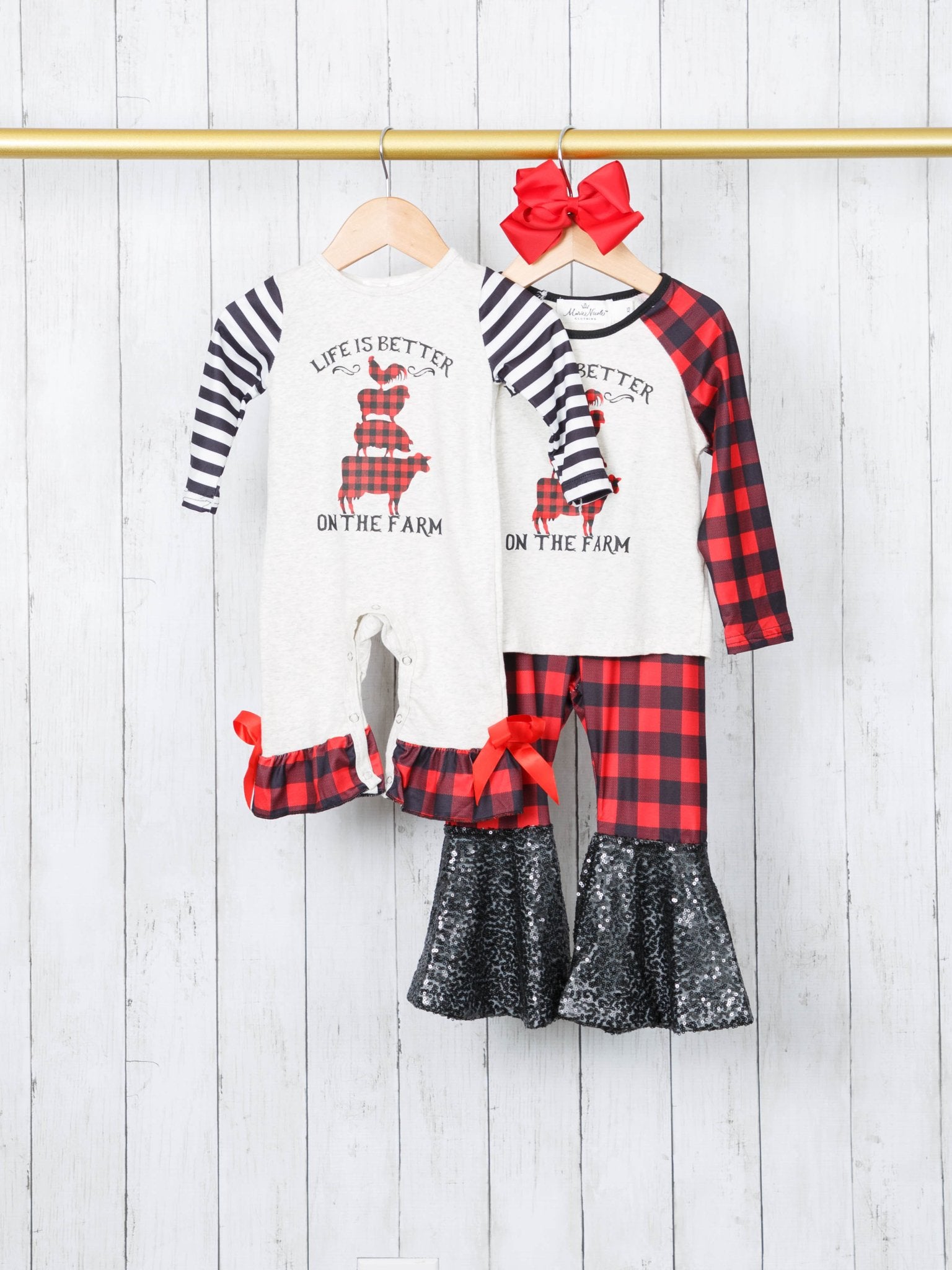 Buffalo Plaid Life Is Better Sequin Outfit - Marie Nicole Clothing