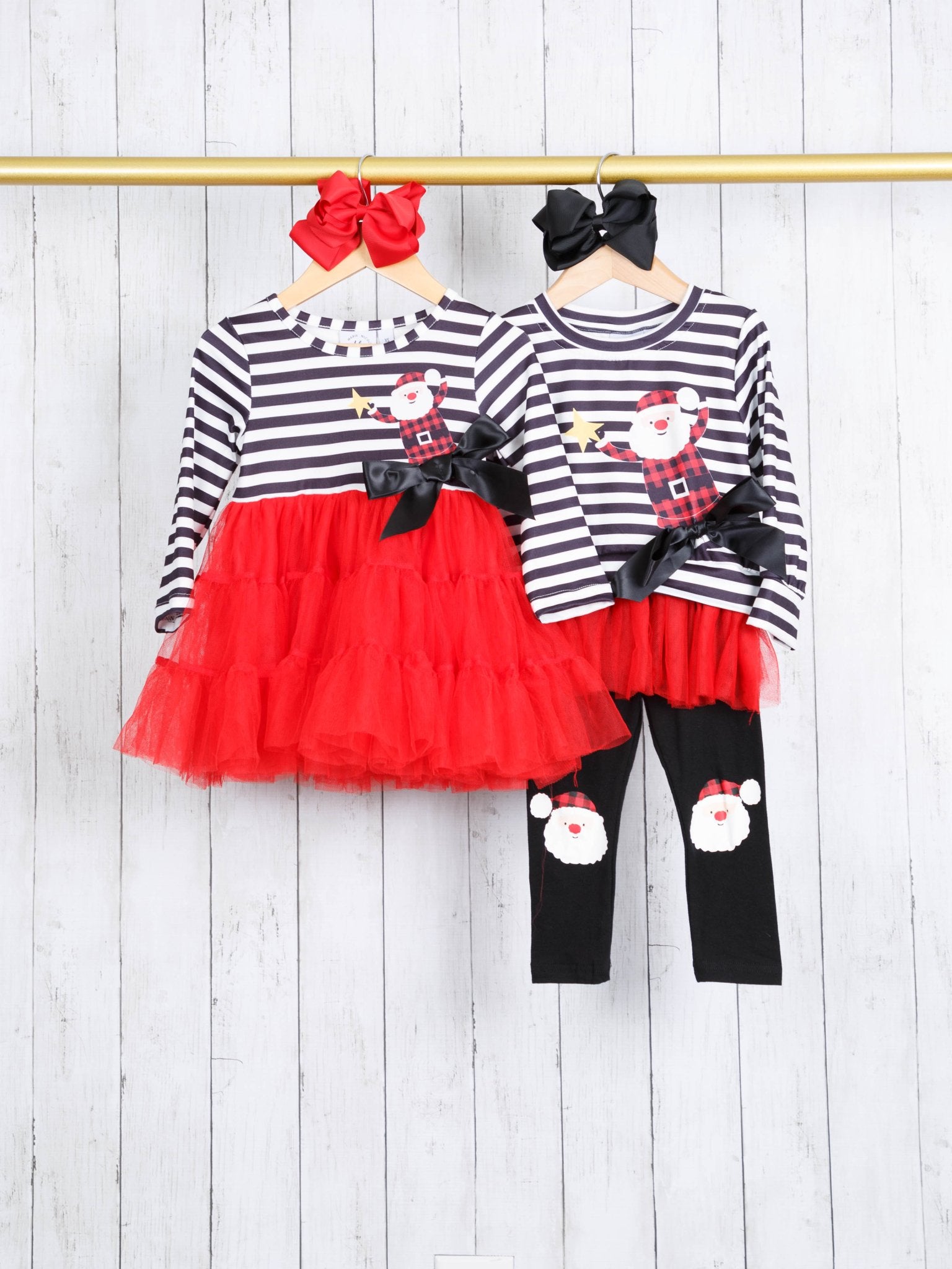 Striped Santa Tulle Bow Dress - Marie Nicole Clothing