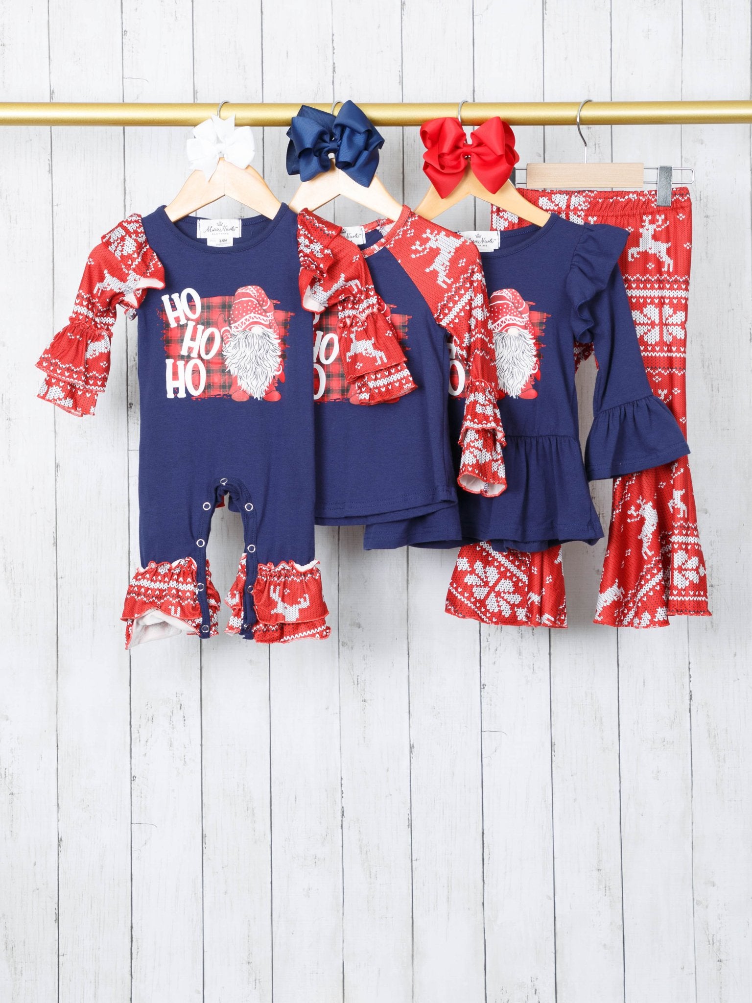 Navy "HO HO HO" Ruffle Outfit - Marie Nicole Clothing
