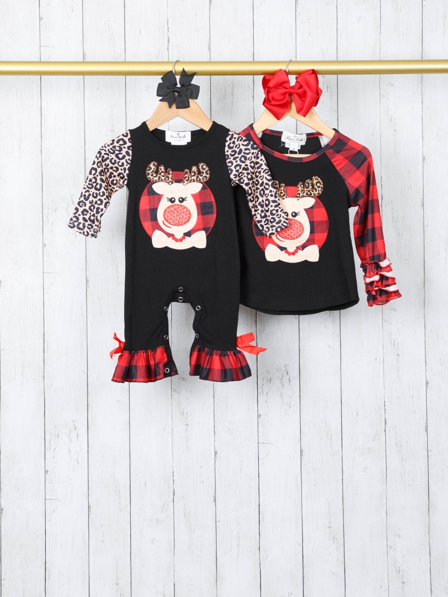 Leopard Reindeer Ruffle Raglan Shirt - Marie Nicole Clothing