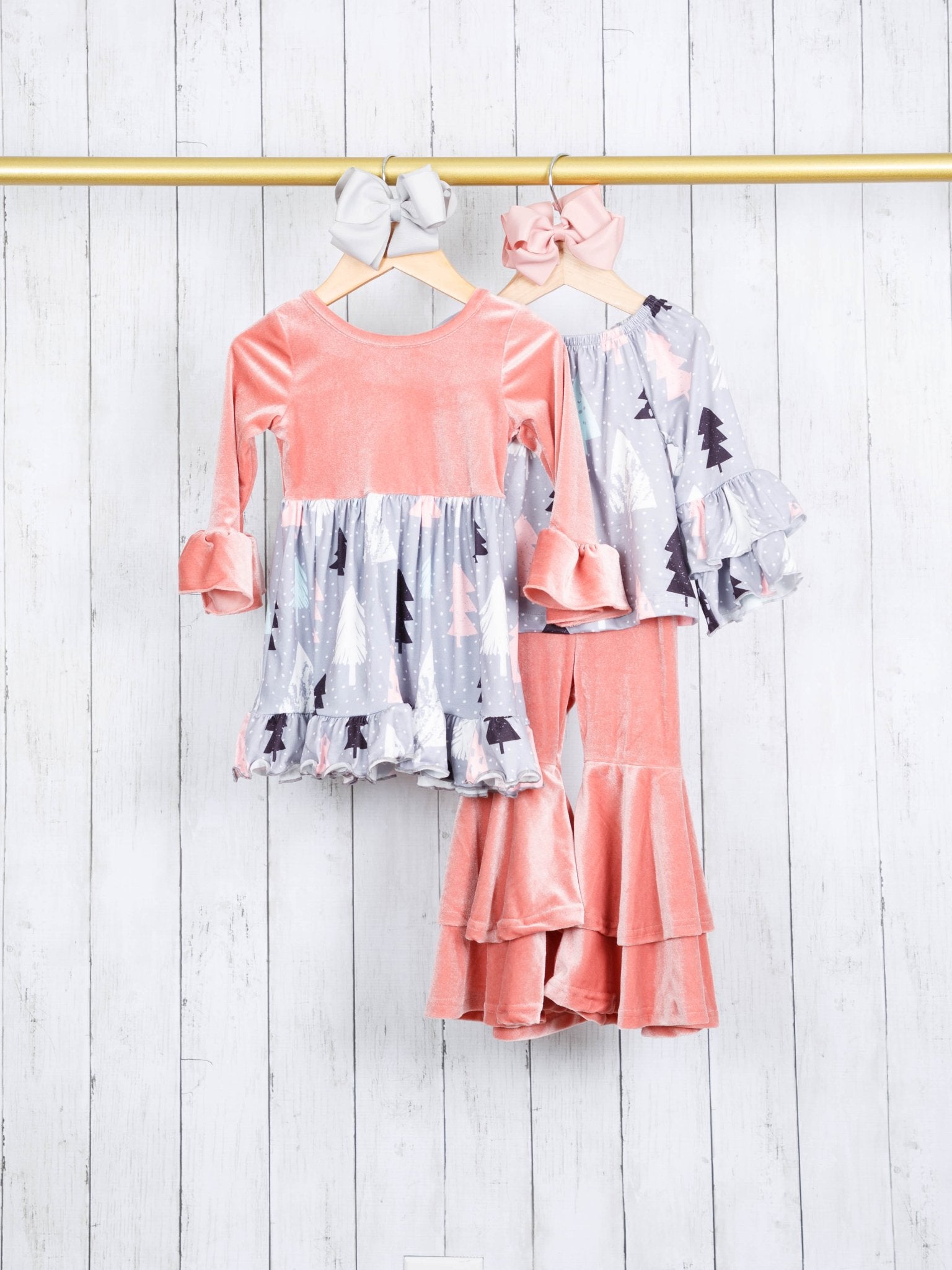 Mauve Christmas Tree Velvet Swing Dress - Marie Nicole Clothing