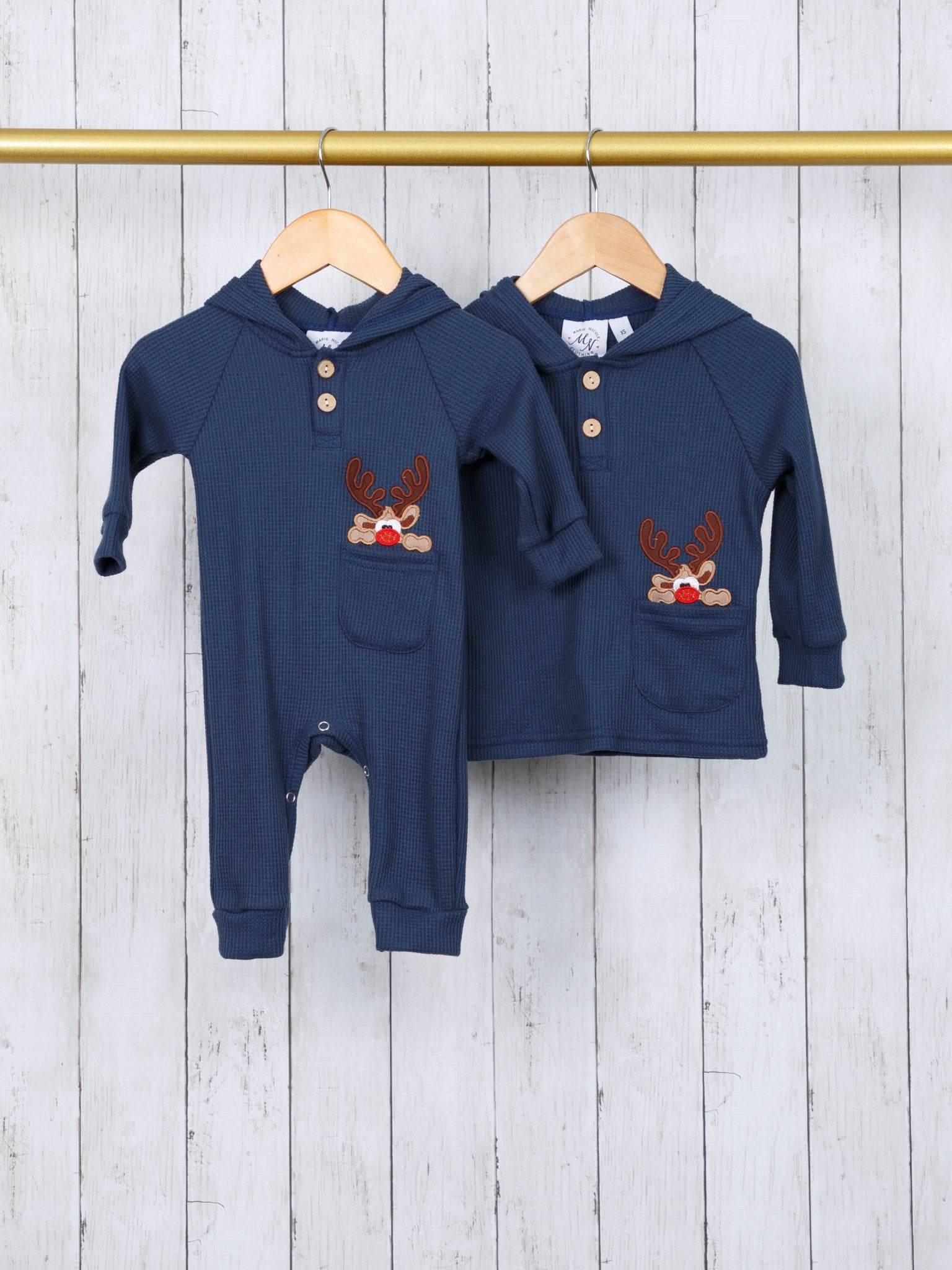 Spruce Blue Reindeer Pocket Hoodie - Marie Nicole Clothing