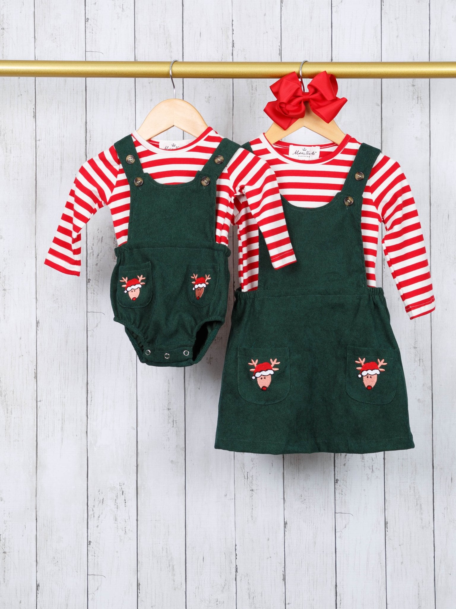 Striped Reindeer Pocket Dress Outfit - Marie Nicole Clothing