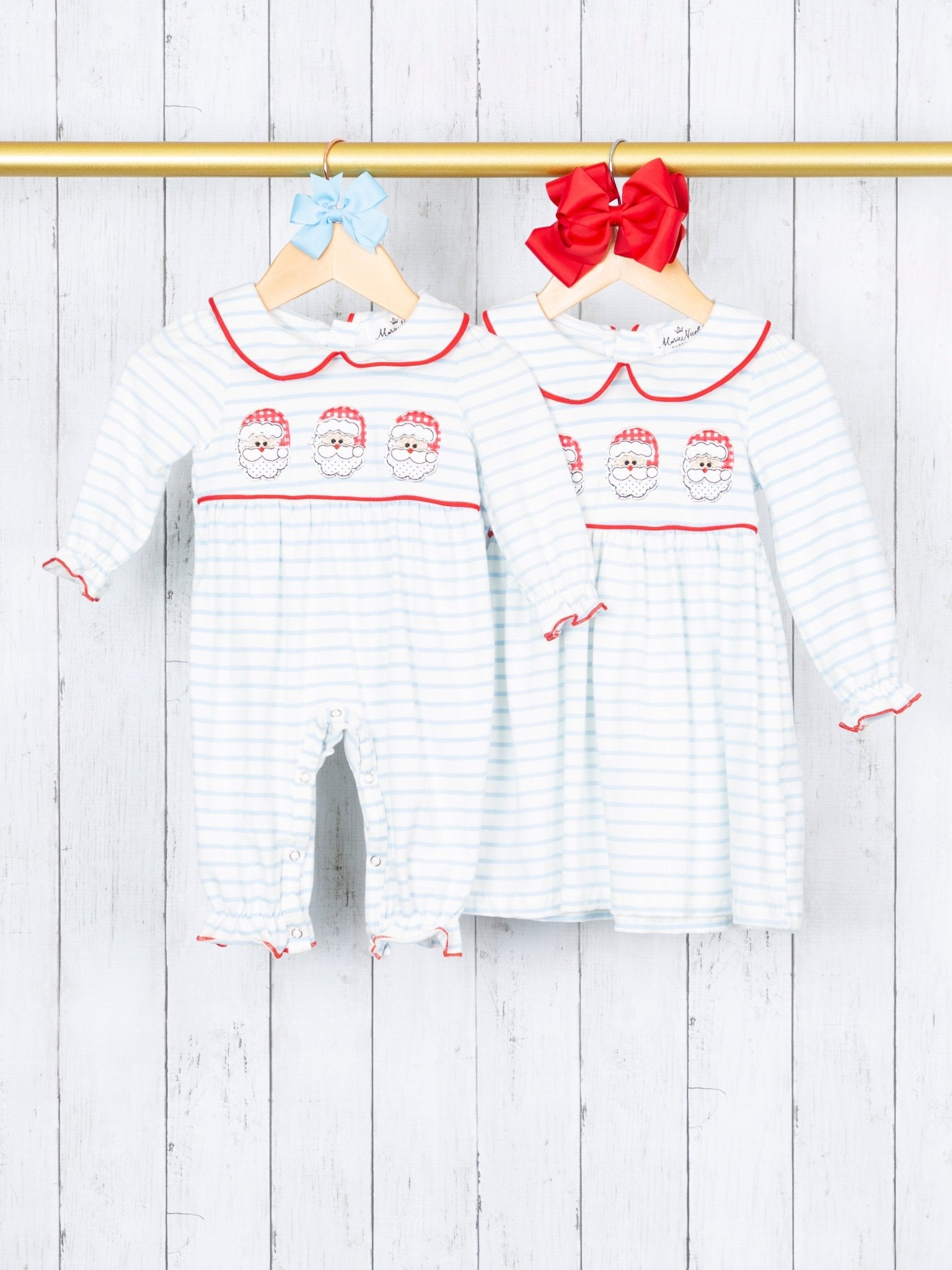 Light Blue Striped Santa Vintage Dress - Marie Nicole Clothing