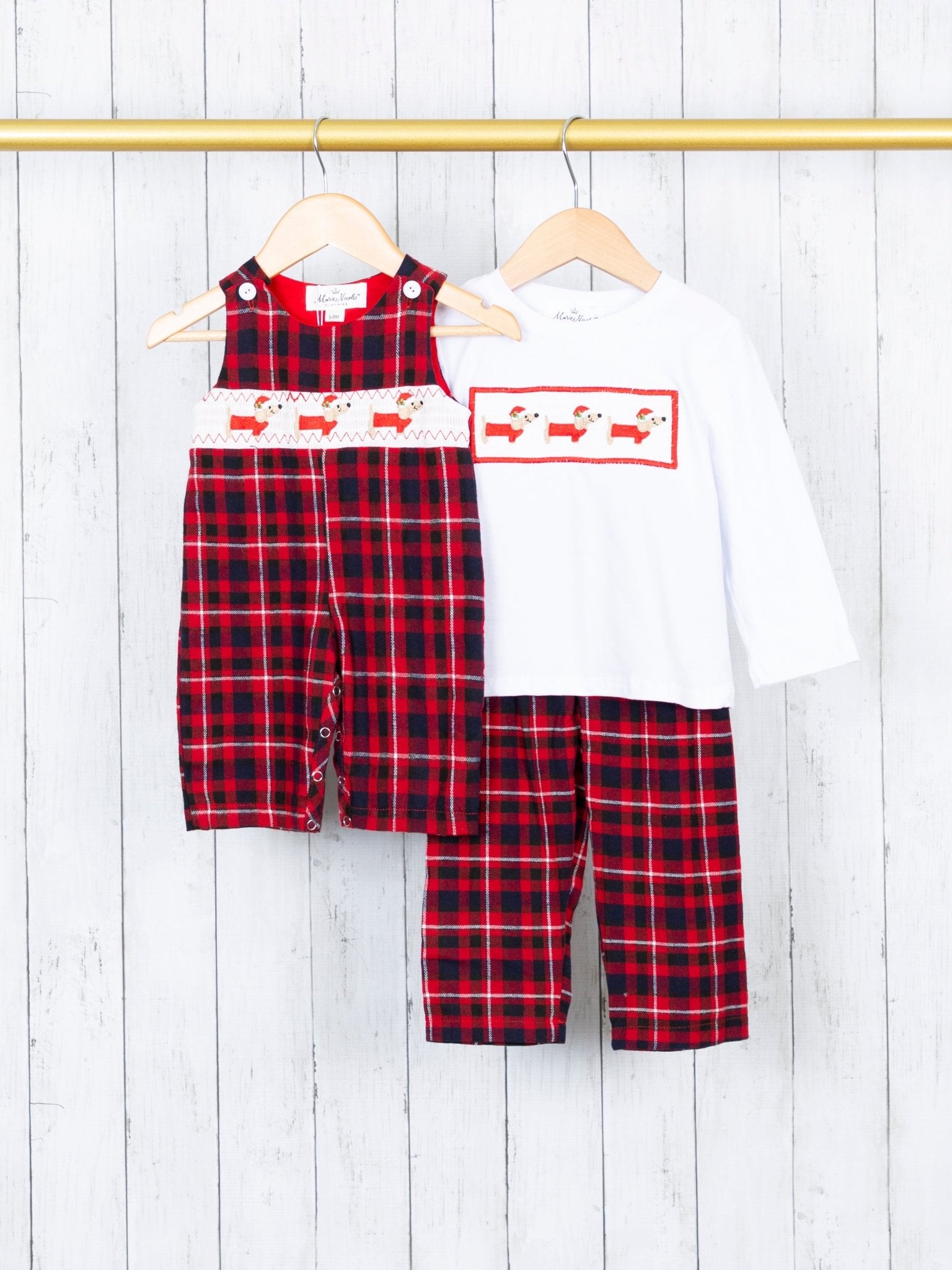 Red Plaid Smocked Dachshund Johnny - Marie Nicole Clothing