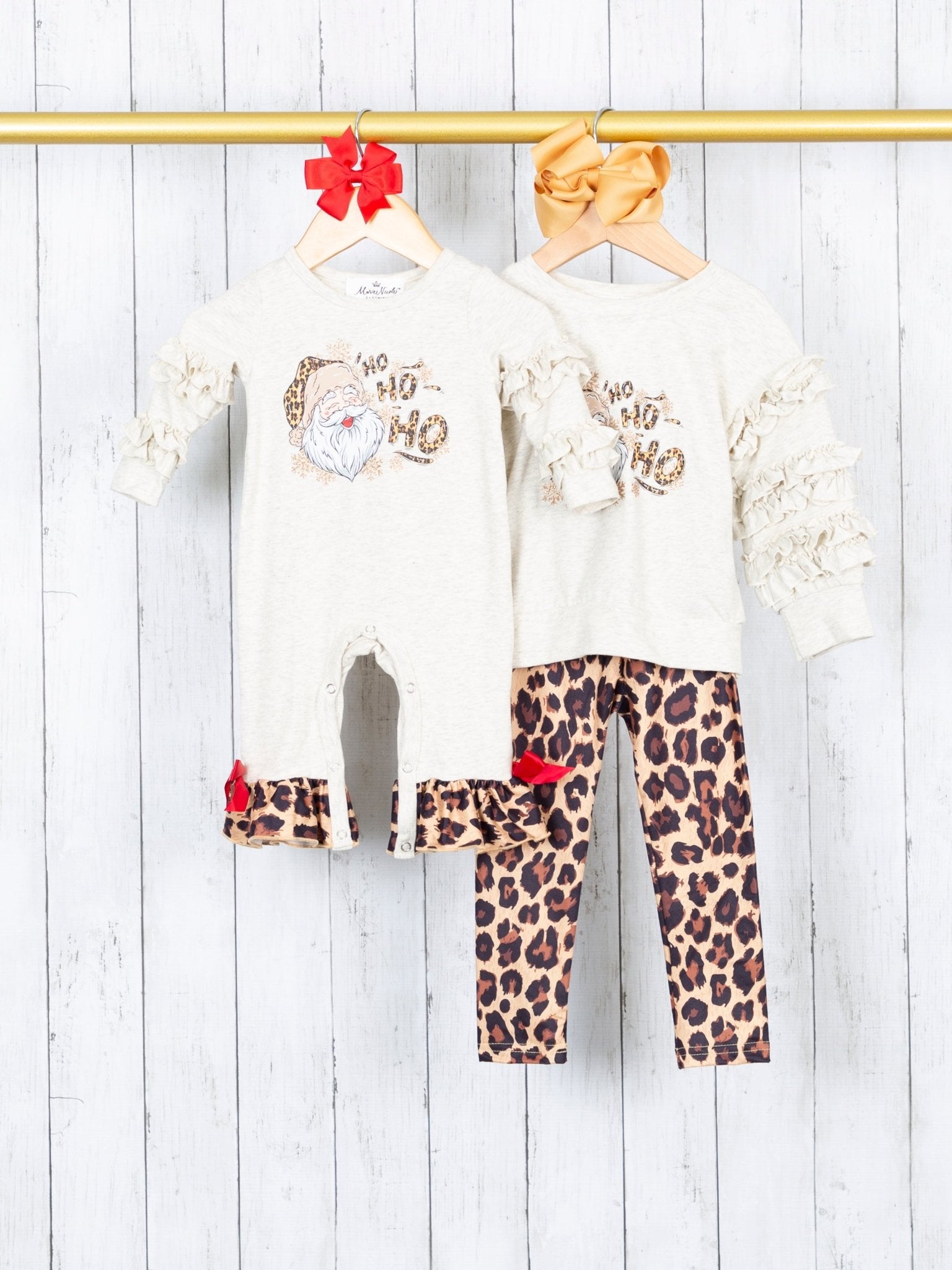 Leopard Santa Ruffle Romper - Marie Nicole Clothing