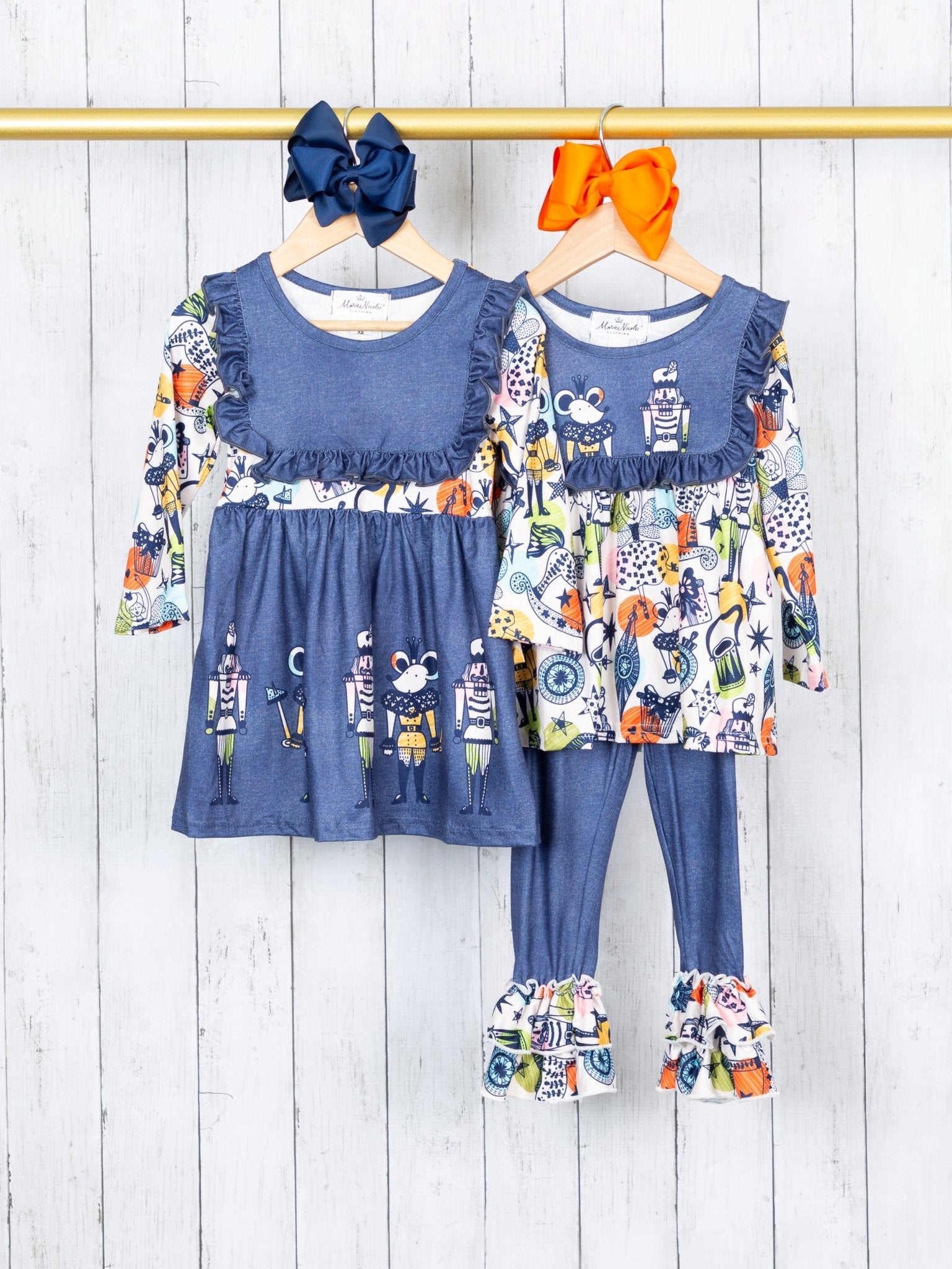 Chambray Nutcracker Ruffle Outfit - Marie Nicole Clothing
