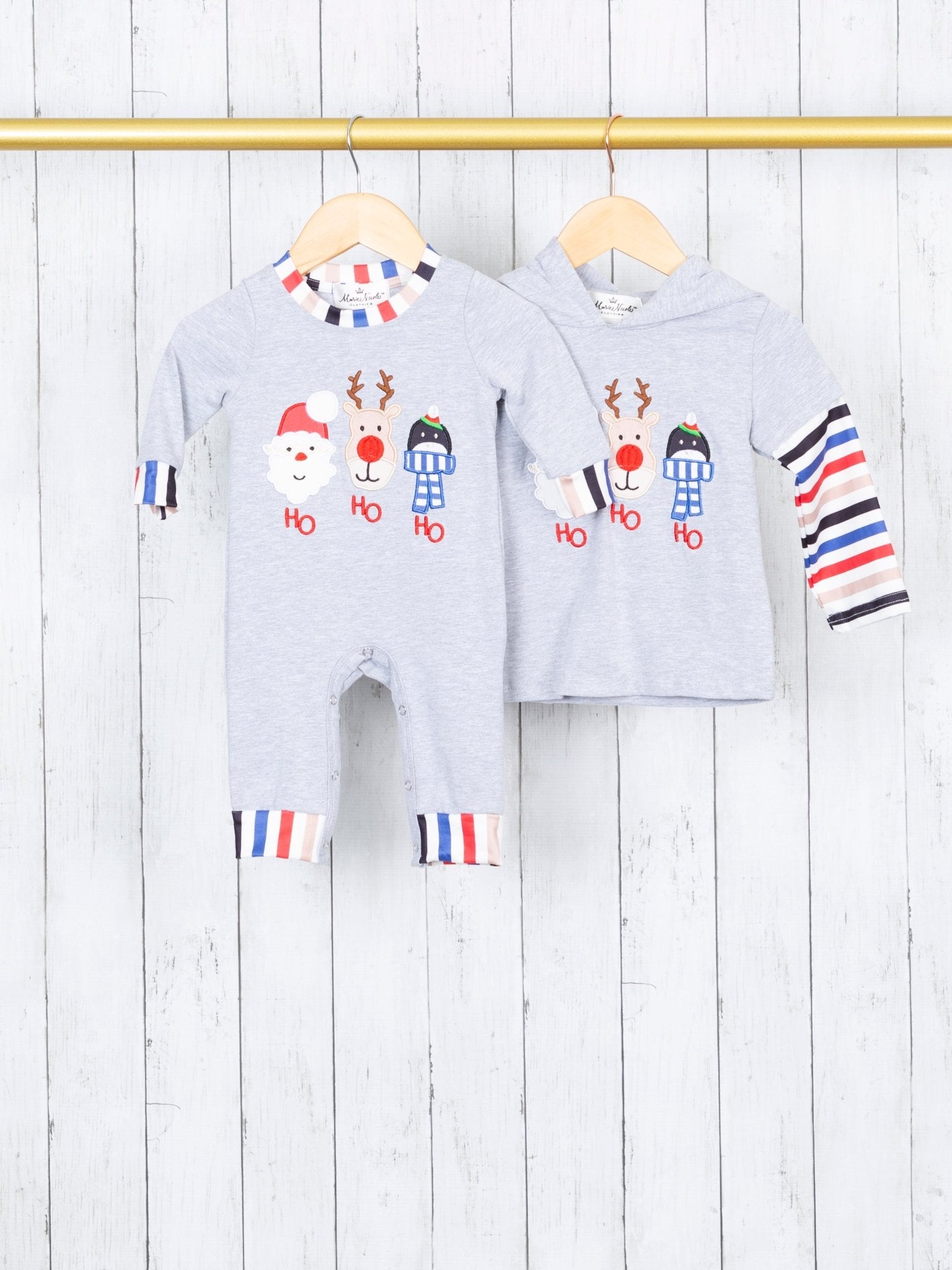 "HO HO HO" Striped Hoodie - Marie Nicole Clothing