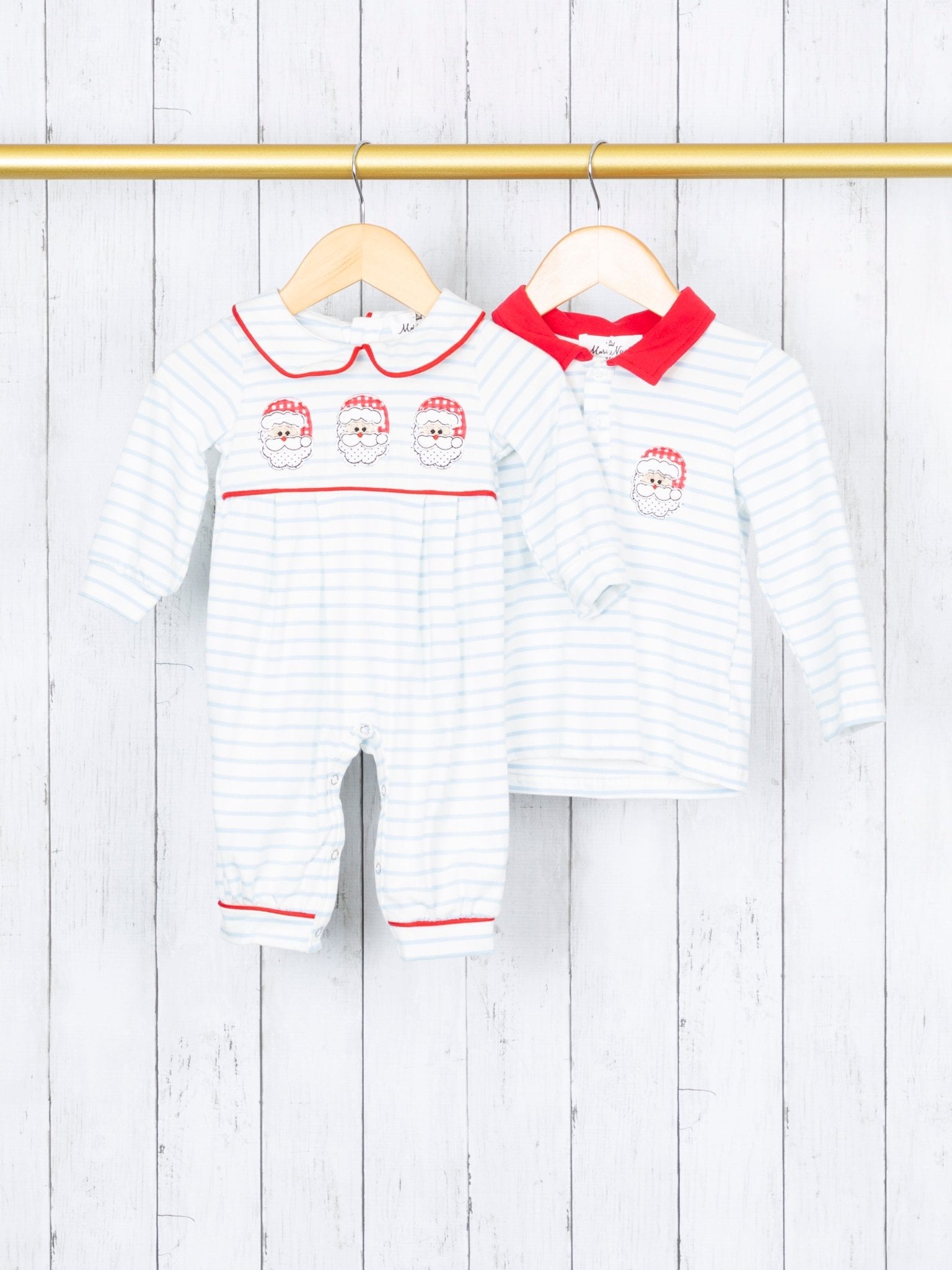 Light Blue Striped Santa Polo - Marie Nicole Clothing