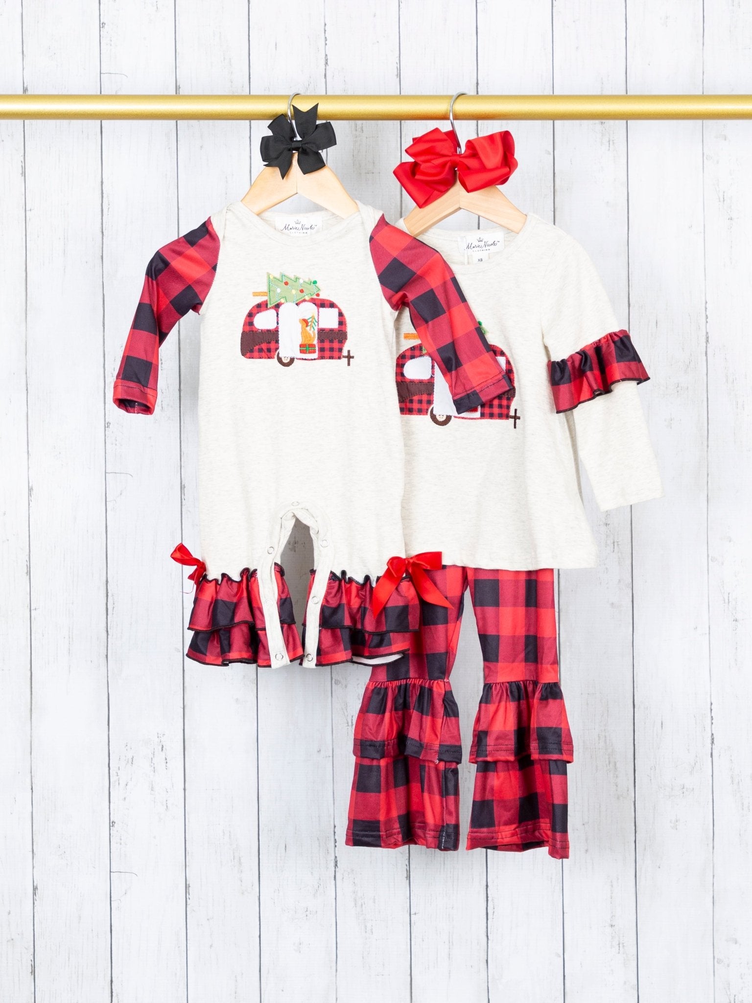 Buffalo Plaid Camper Ruffle Romper - Marie Nicole Clothing