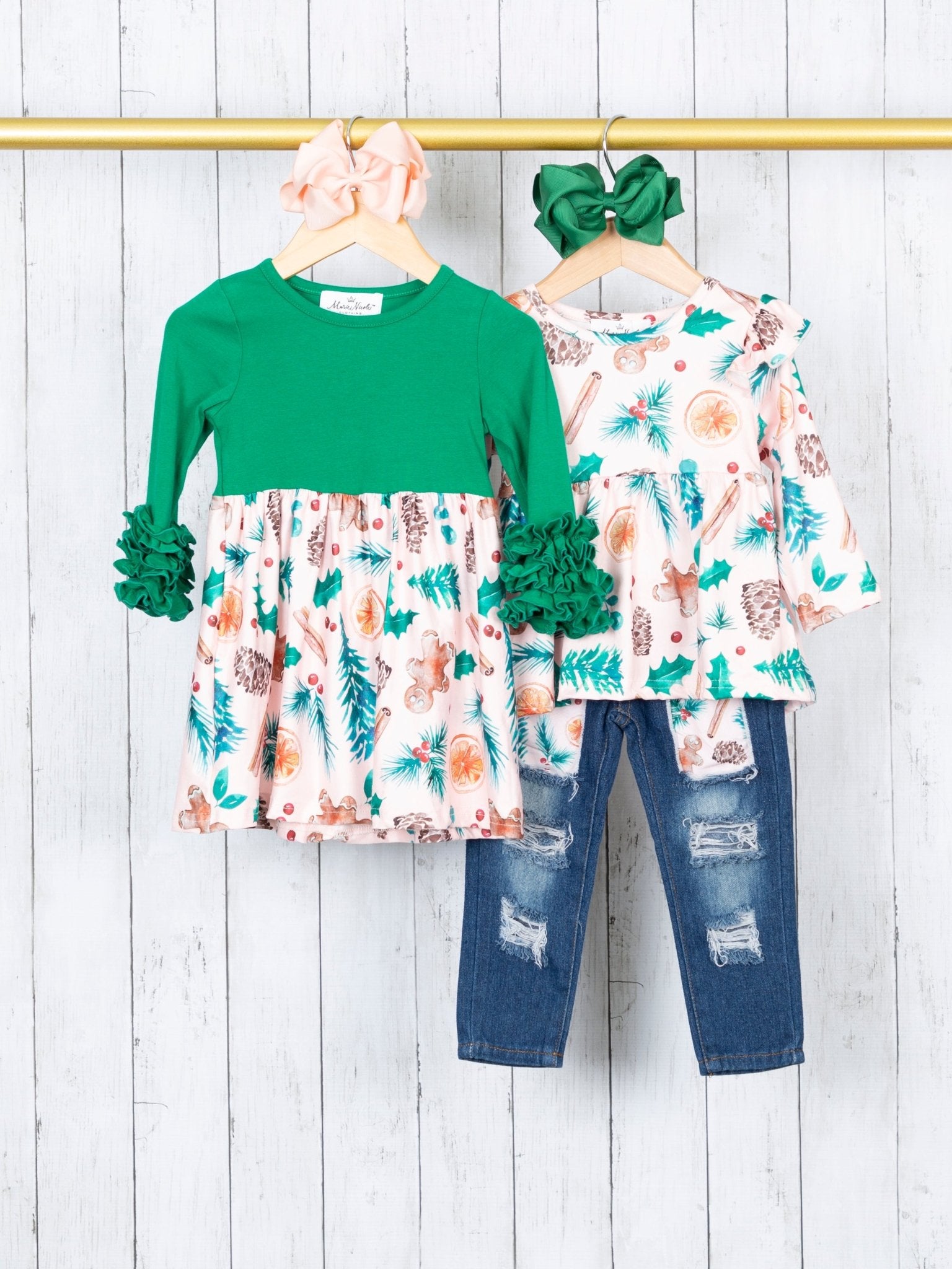 Green Gingerbread Ruffle Outfit - Marie Nicole Clothing