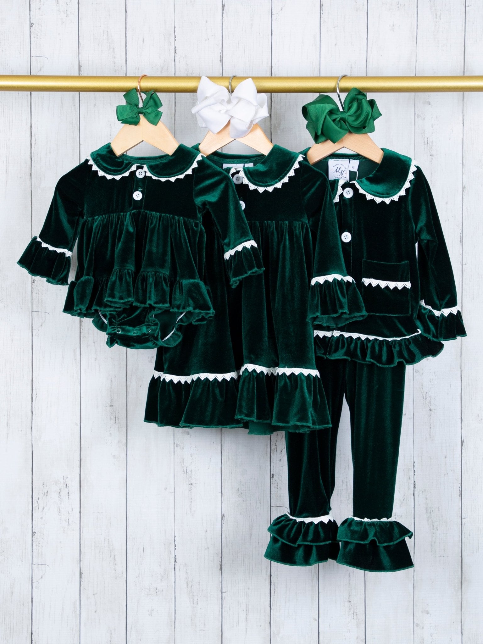 Emerald Velvet Ruffle Dress - Marie Nicole Clothing