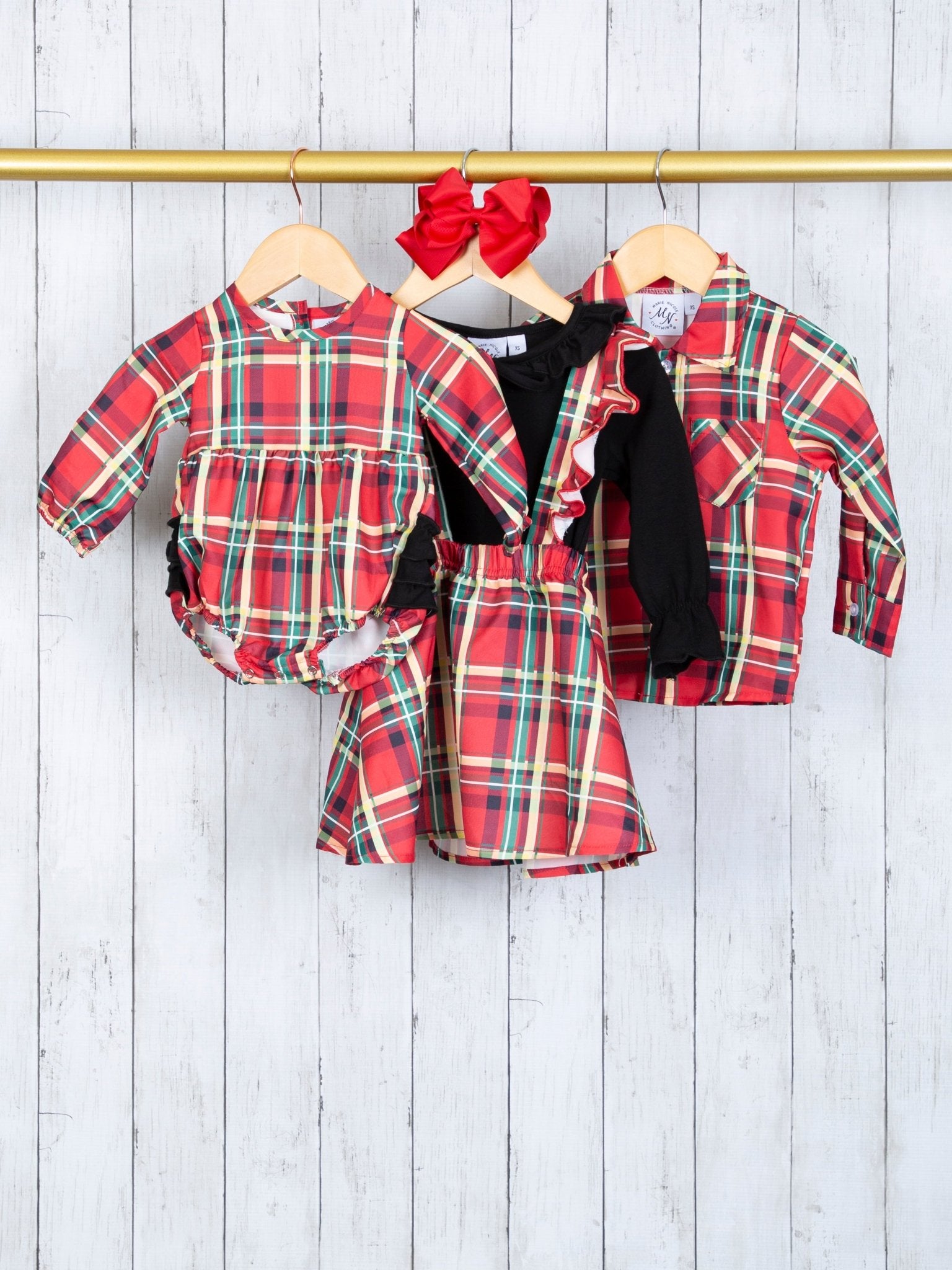 Red & Yellow Plaid Ruffle Romper - Marie Nicole Clothing