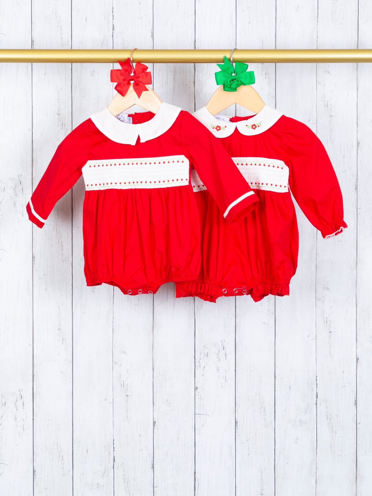 Red Smocked Vintage Bubble Romper - Marie Nicole Clothing
