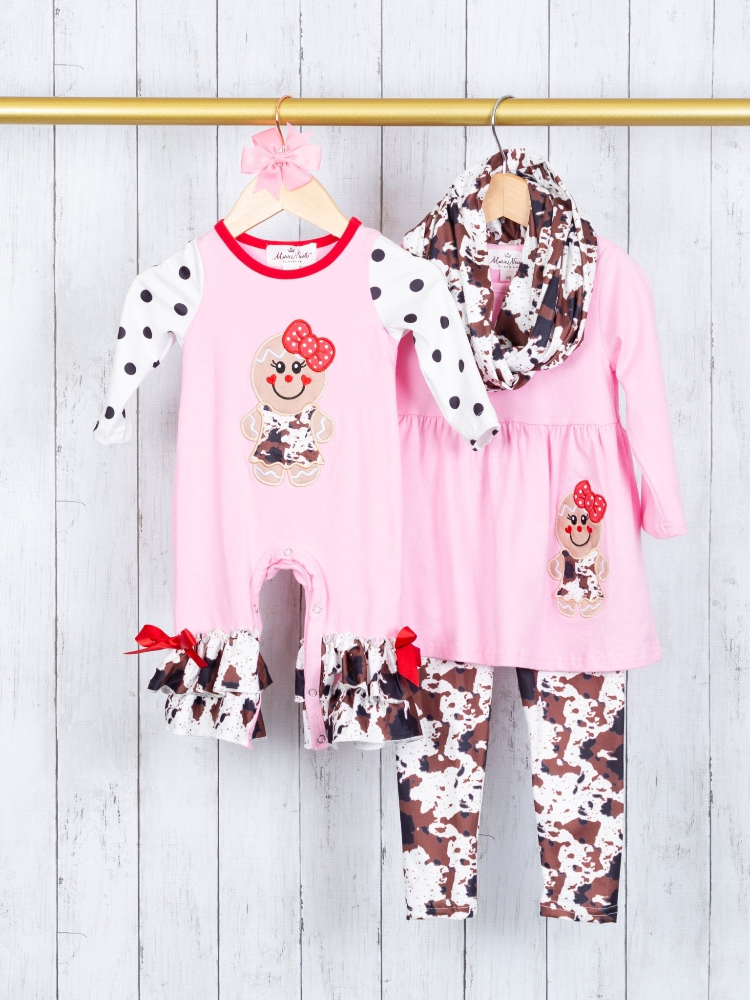 Pink Gingerbread Cow Print 3 - Piece Outfit - Marie Nicole Clothing