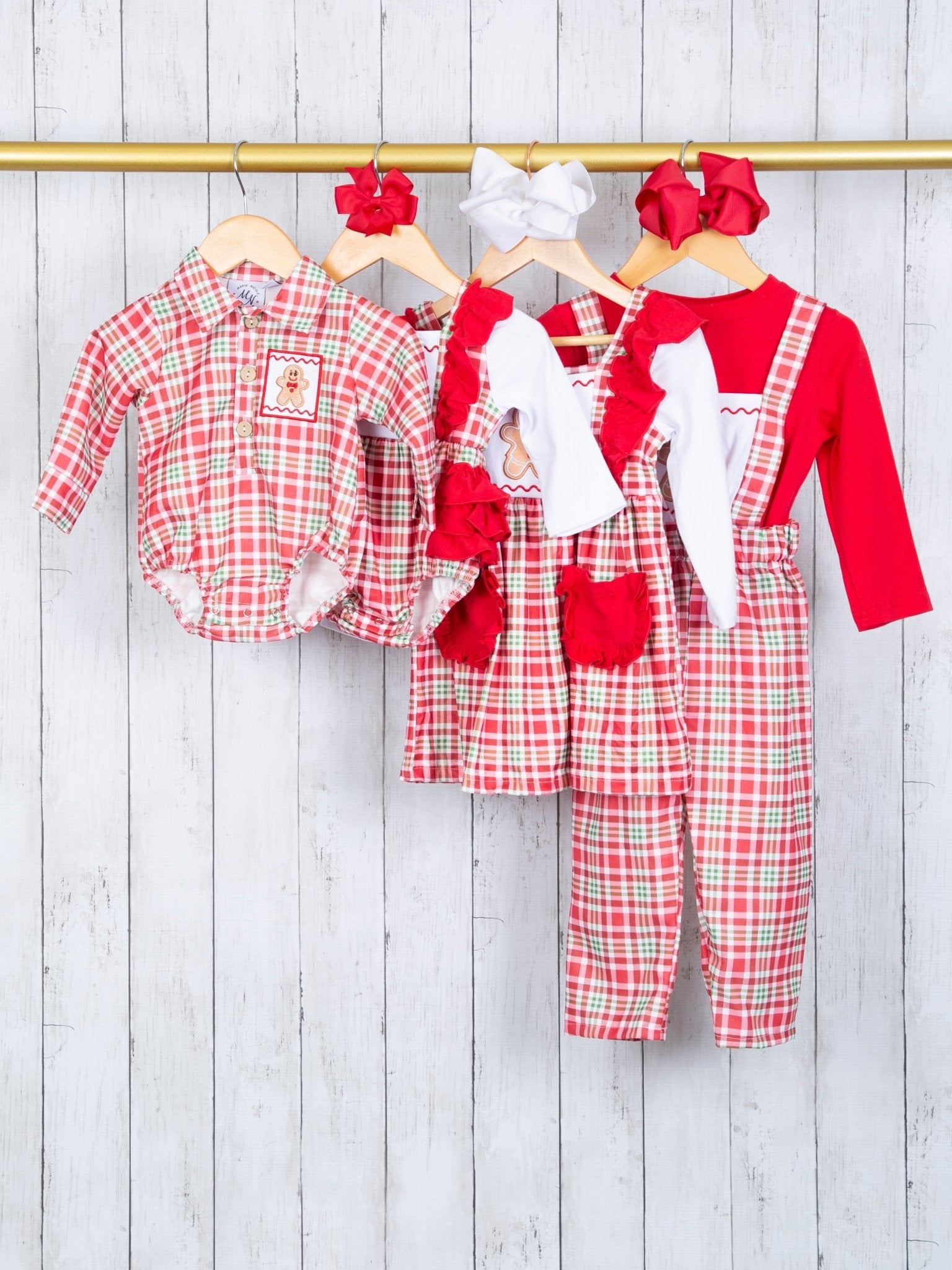 Red Plaid Gingerbread Romper - Marie Nicole Clothing