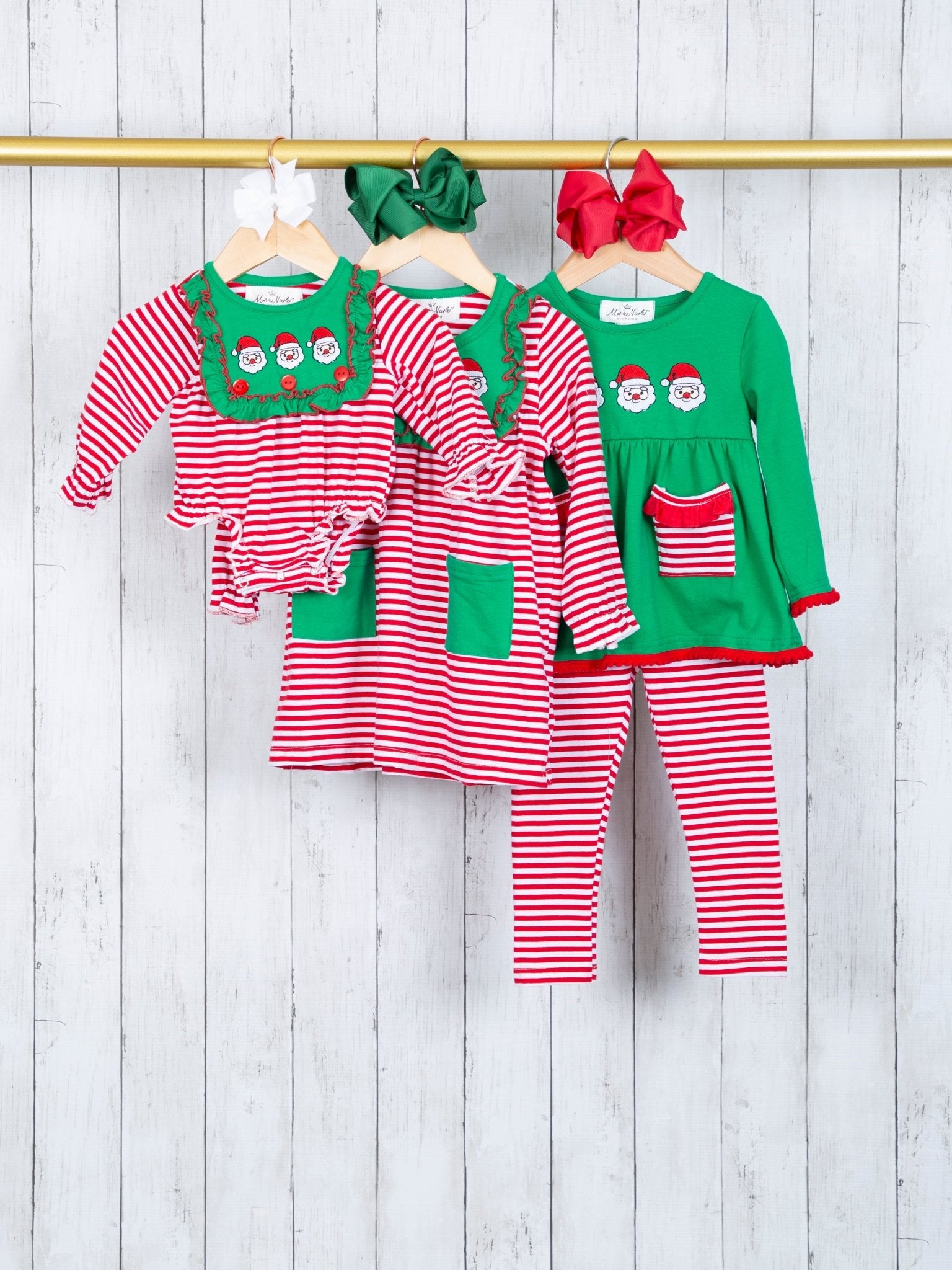 Green Santa Striped Ruffle Romper - Marie Nicole Clothing