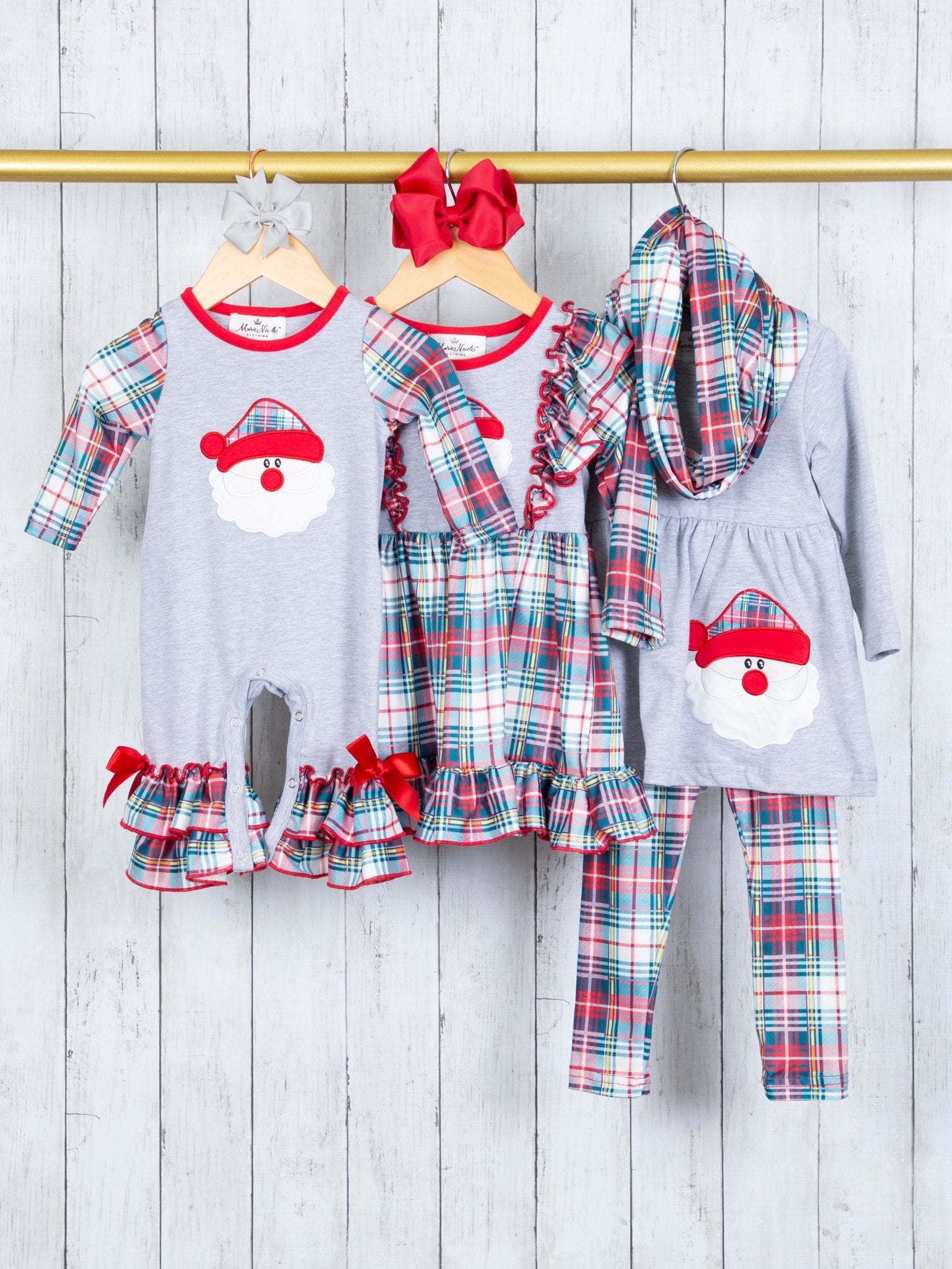 Blue Plaid Santa Ruffle Romper - Marie Nicole Clothing