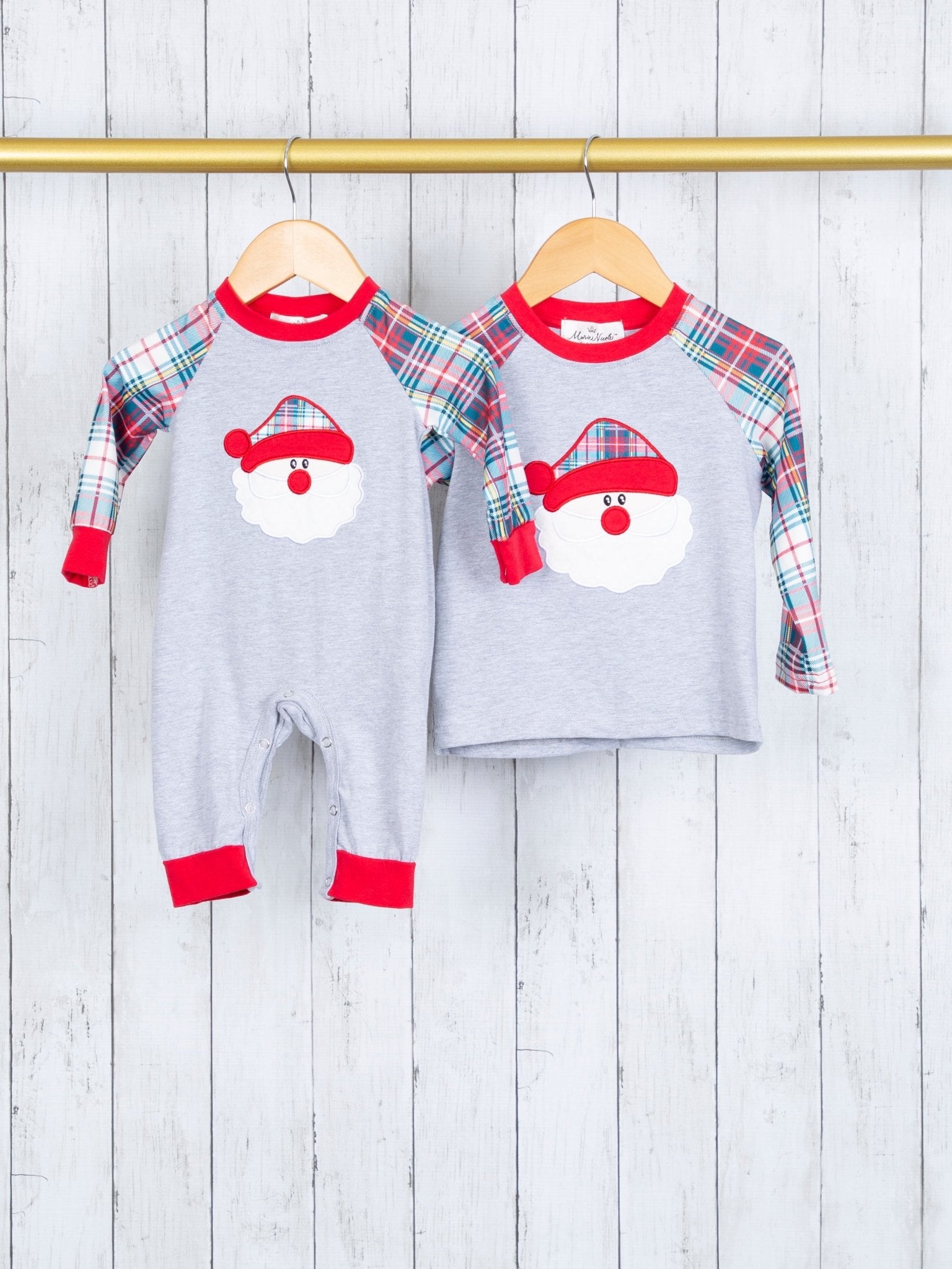 Blue Plaid Santa Romper - Marie Nicole Clothing