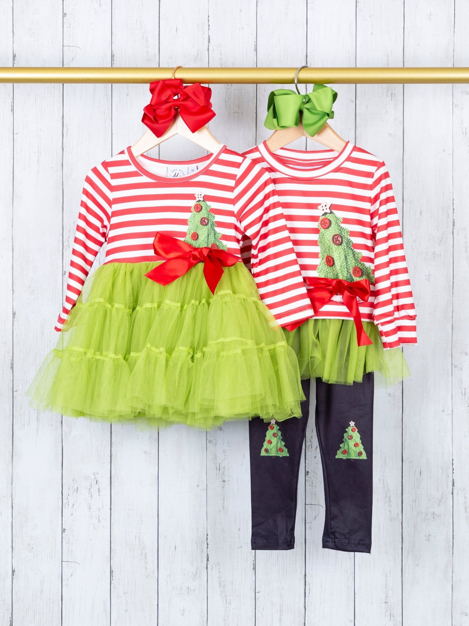 Red Striped Christmas Tree Tulle Outfit - Marie Nicole Clothing