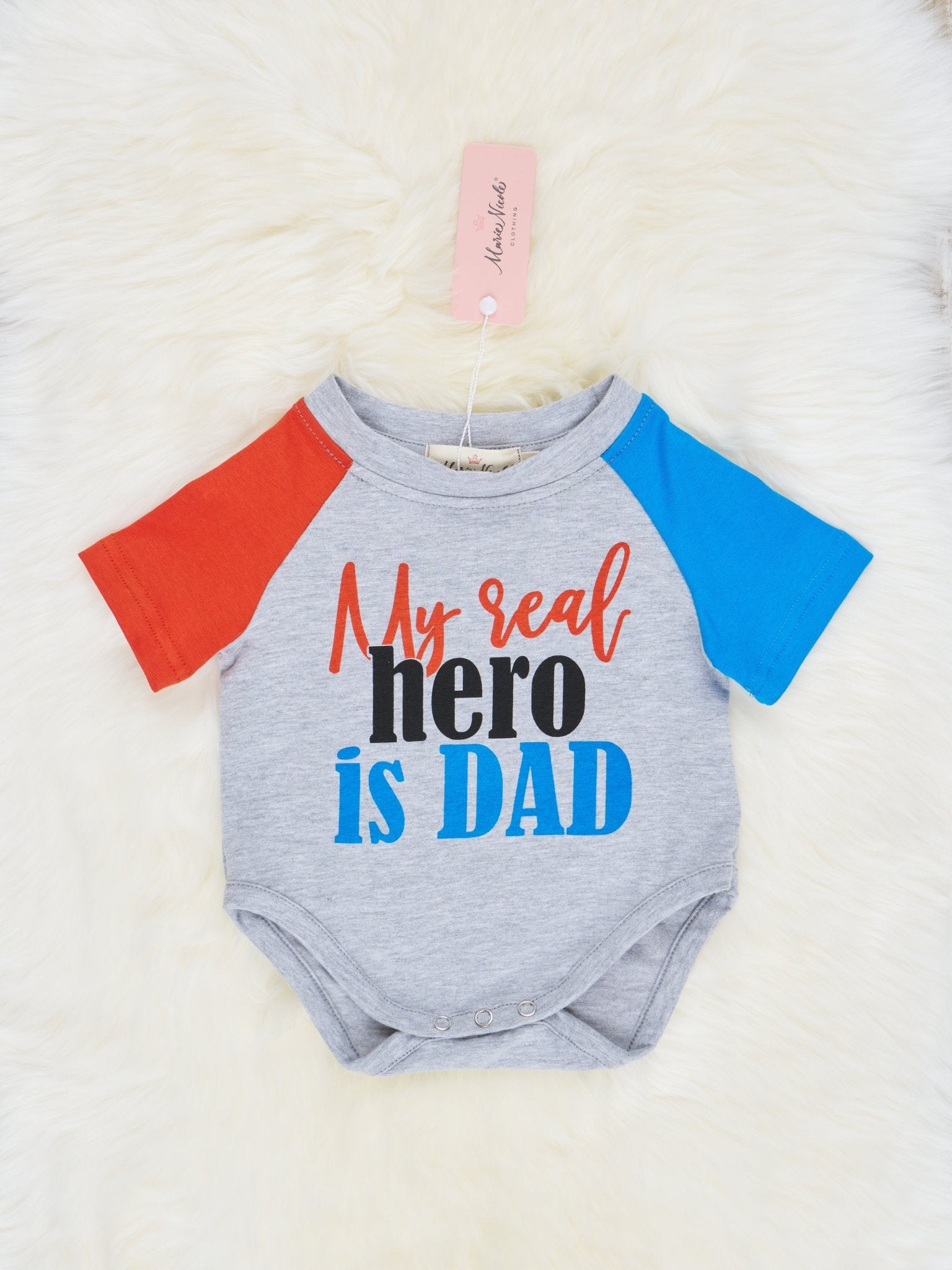 "Real Hero Is Dad" Raglan Romper - Marie Nicole Clothing