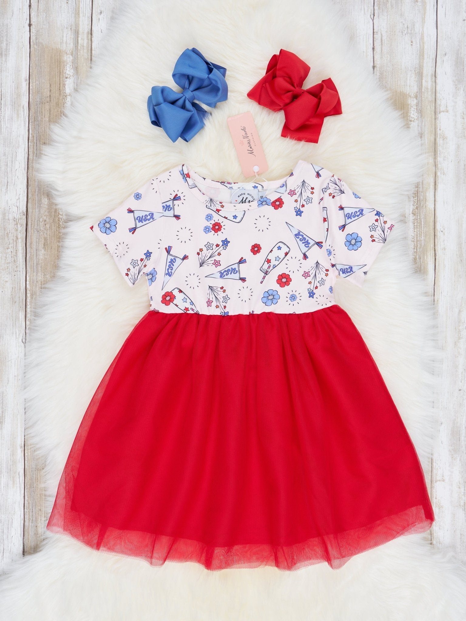 Patriotic Floral Tulle Dress - Marie Nicole Clothing