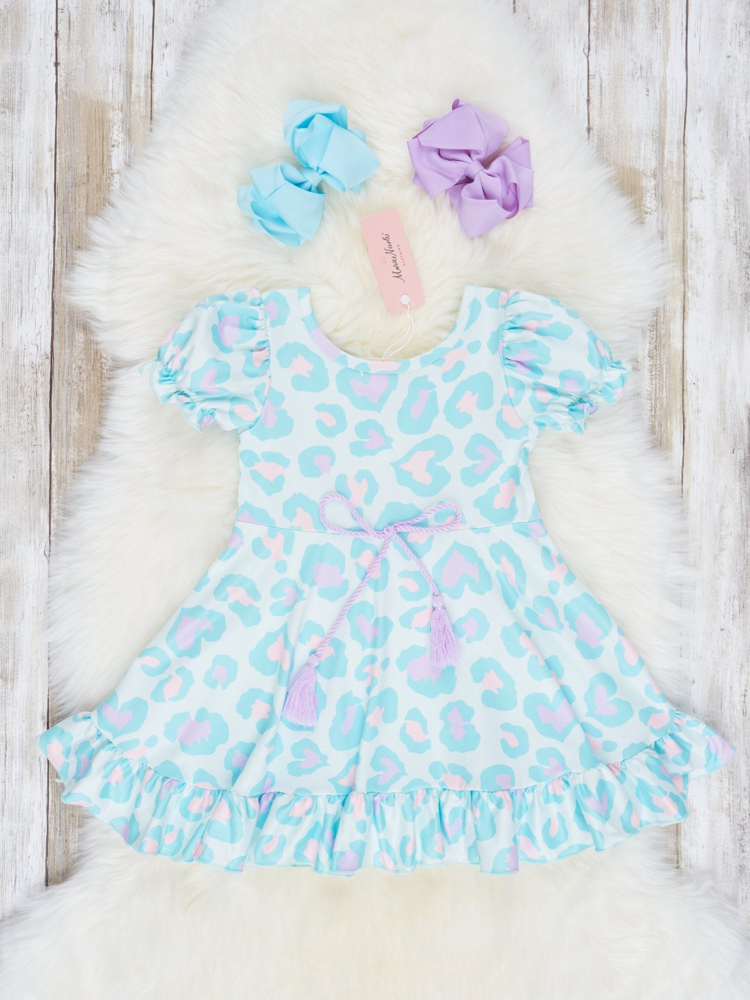 Pastel Blue Leopard Ruffle Dress - Marie Nicole Clothing