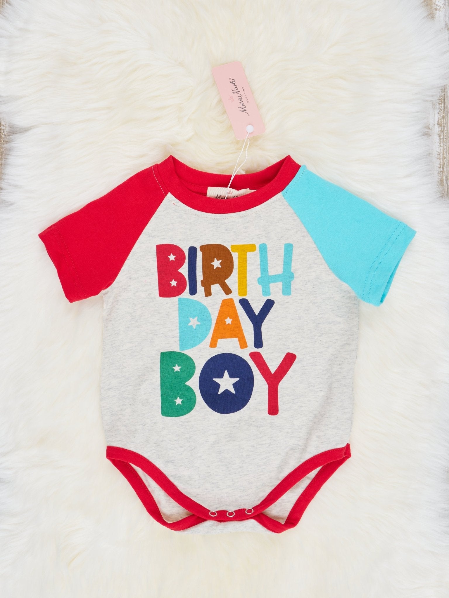 "Birthday Boy" Raglan Romper - Marie Nicole Clothing
