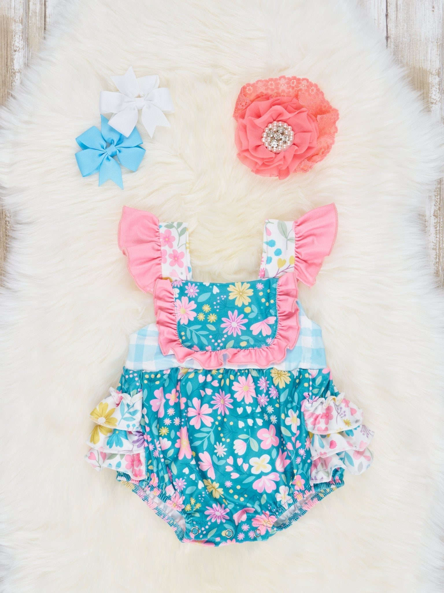 Vibrant Daisies Ruffle Bubble Romper - Marie Nicole Clothing