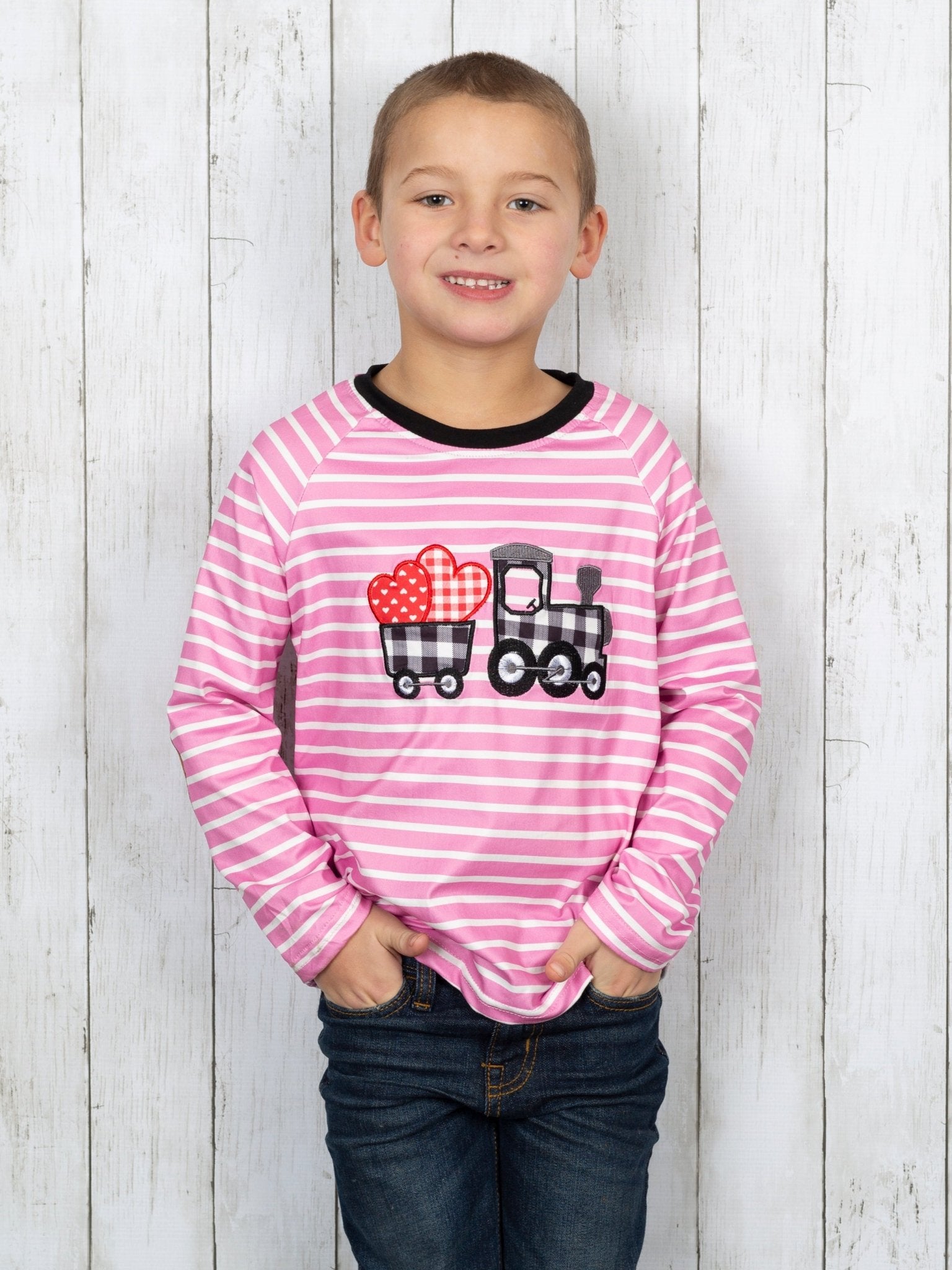 Gingham Heart Train Shirt - Marie Nicole Clothing