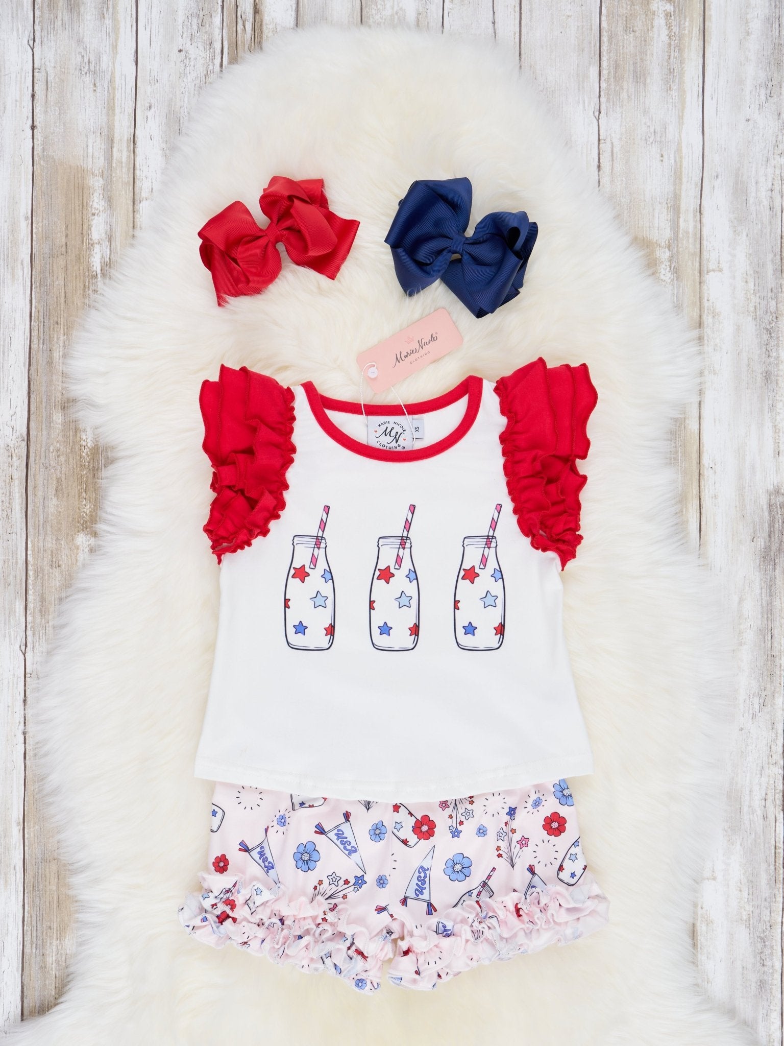 Patriotic Floral Icing Ruffle Outfit - Marie Nicole Clothing