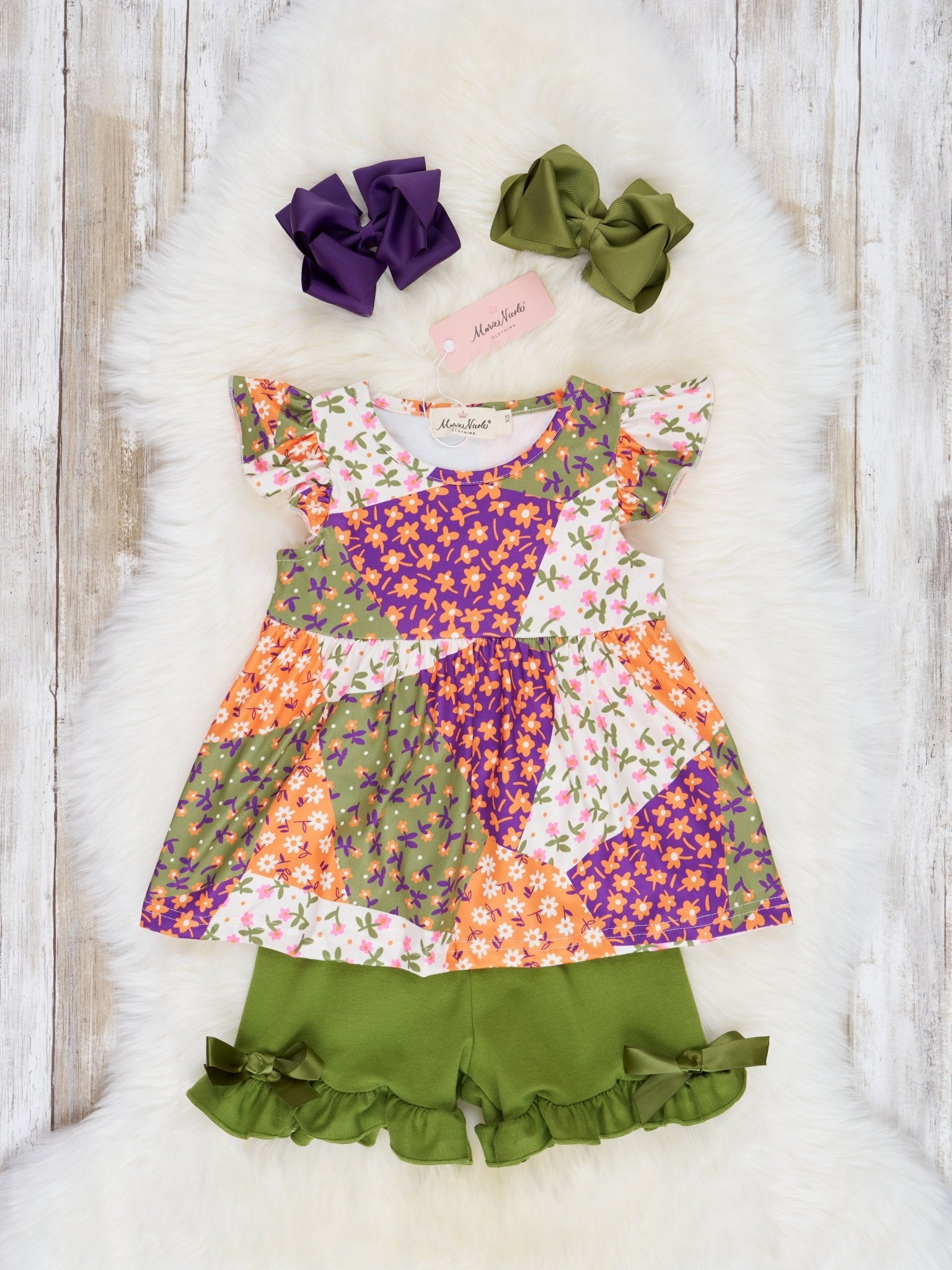 Geometric Floral Ruffle Outfit - Marie Nicole Clothing