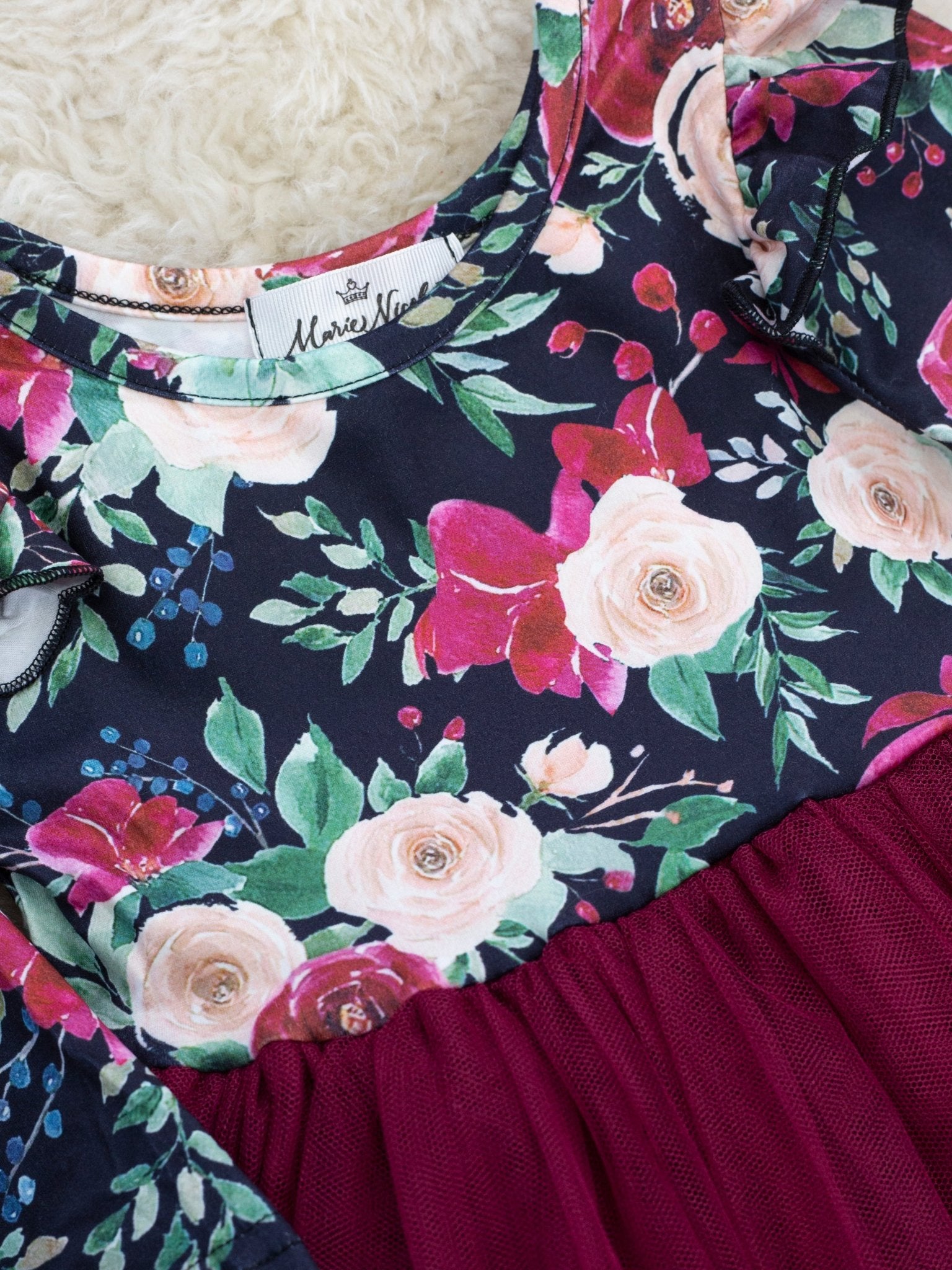 Burgundy Rose Tulle Ruffle Dress - Marie Nicole Clothing