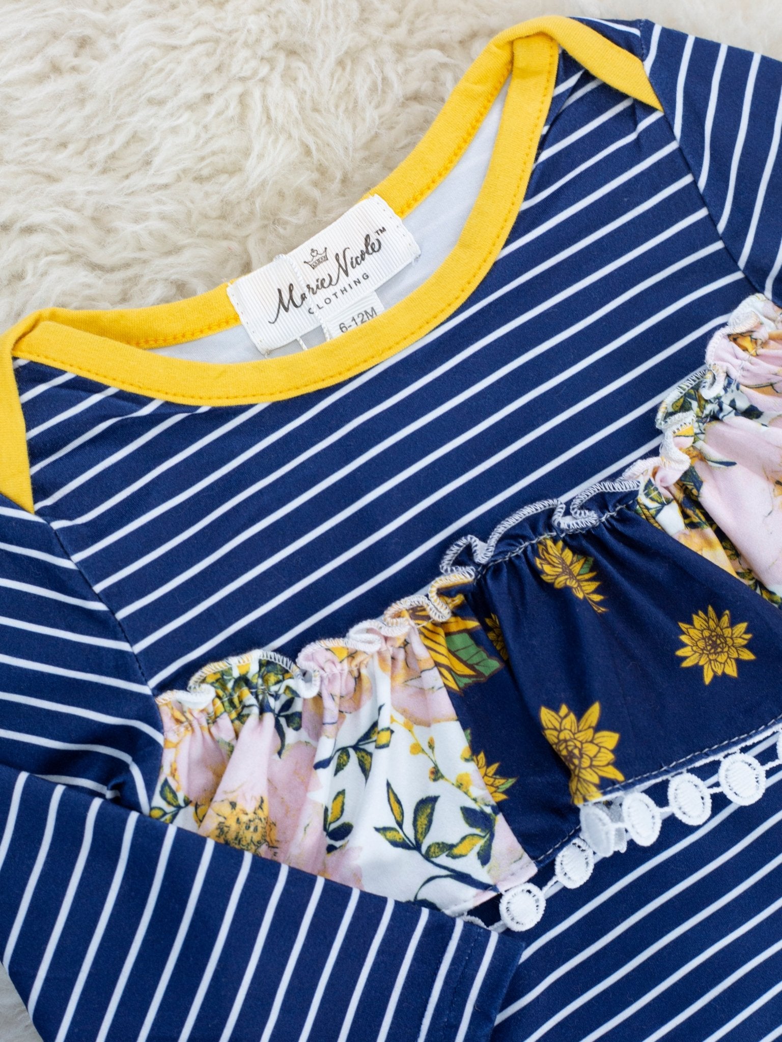 Navy & Mustard Floral Ruffle Gown - Marie Nicole Clothing