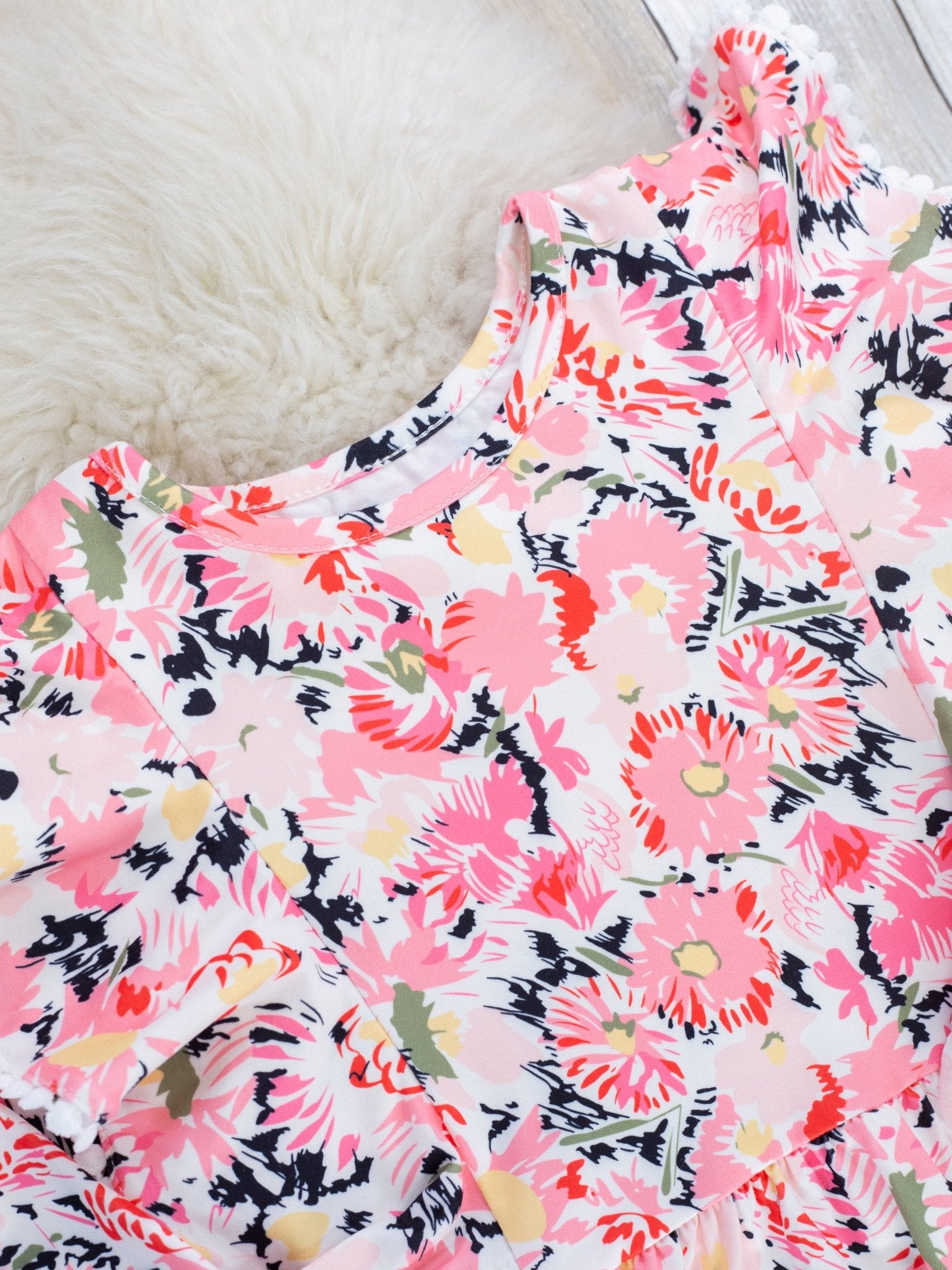 Pink Floral Ruffle Top & Black Joggers Outfit - Marie Nicole Clothing