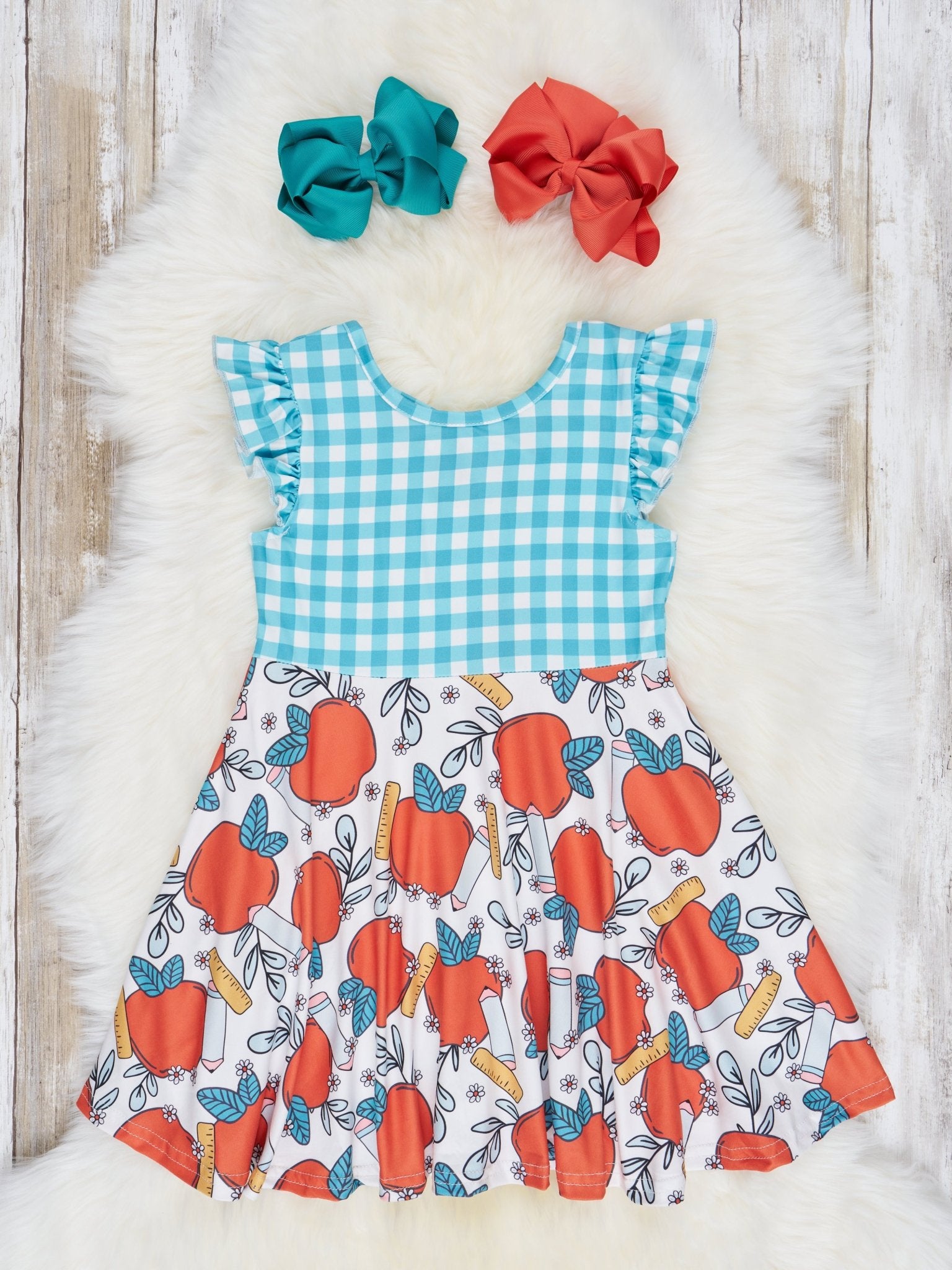 Apple & Gingham Swing Dress - Marie Nicole Clothing