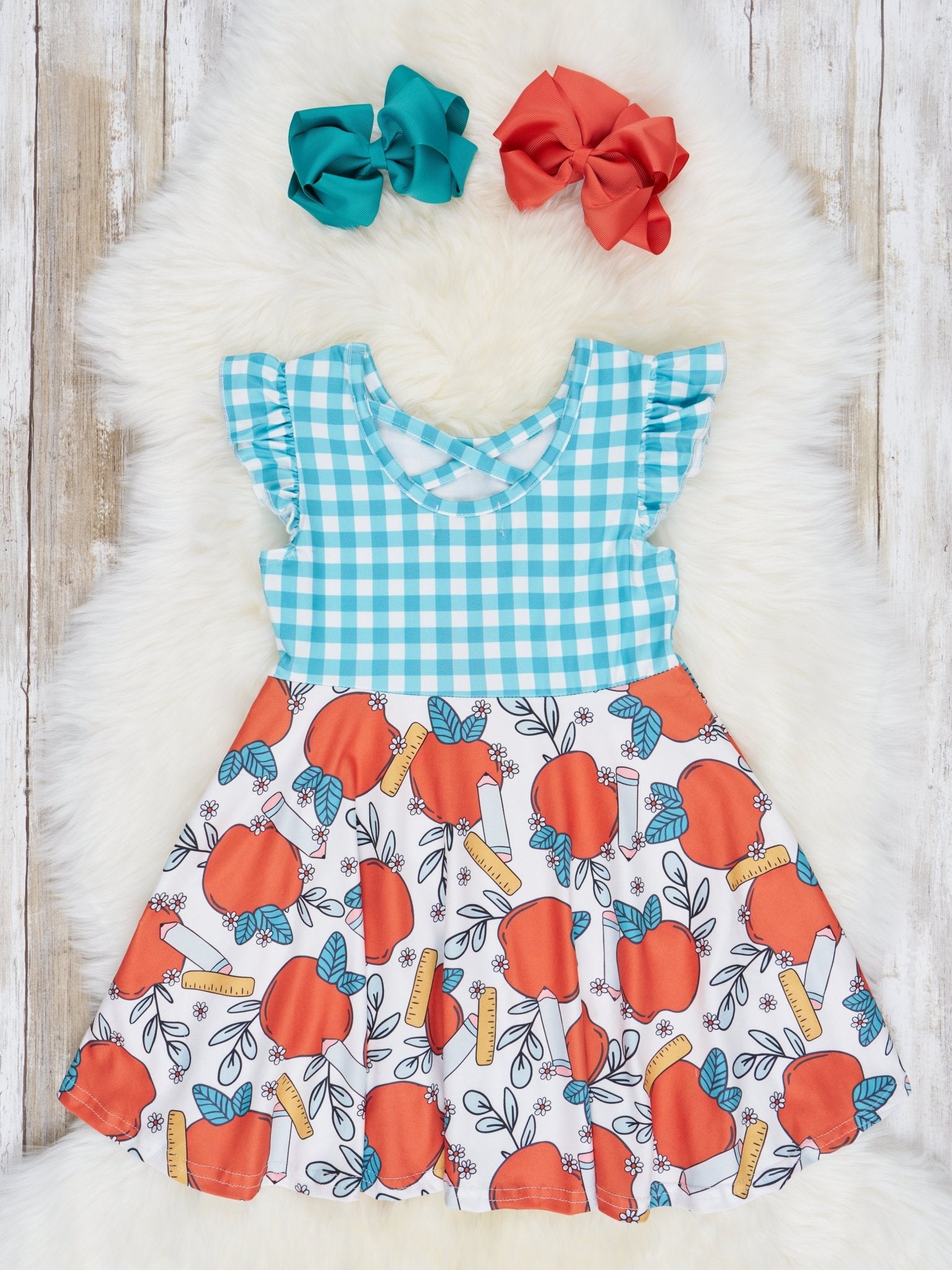 Apple & Gingham Swing Dress - Marie Nicole Clothing