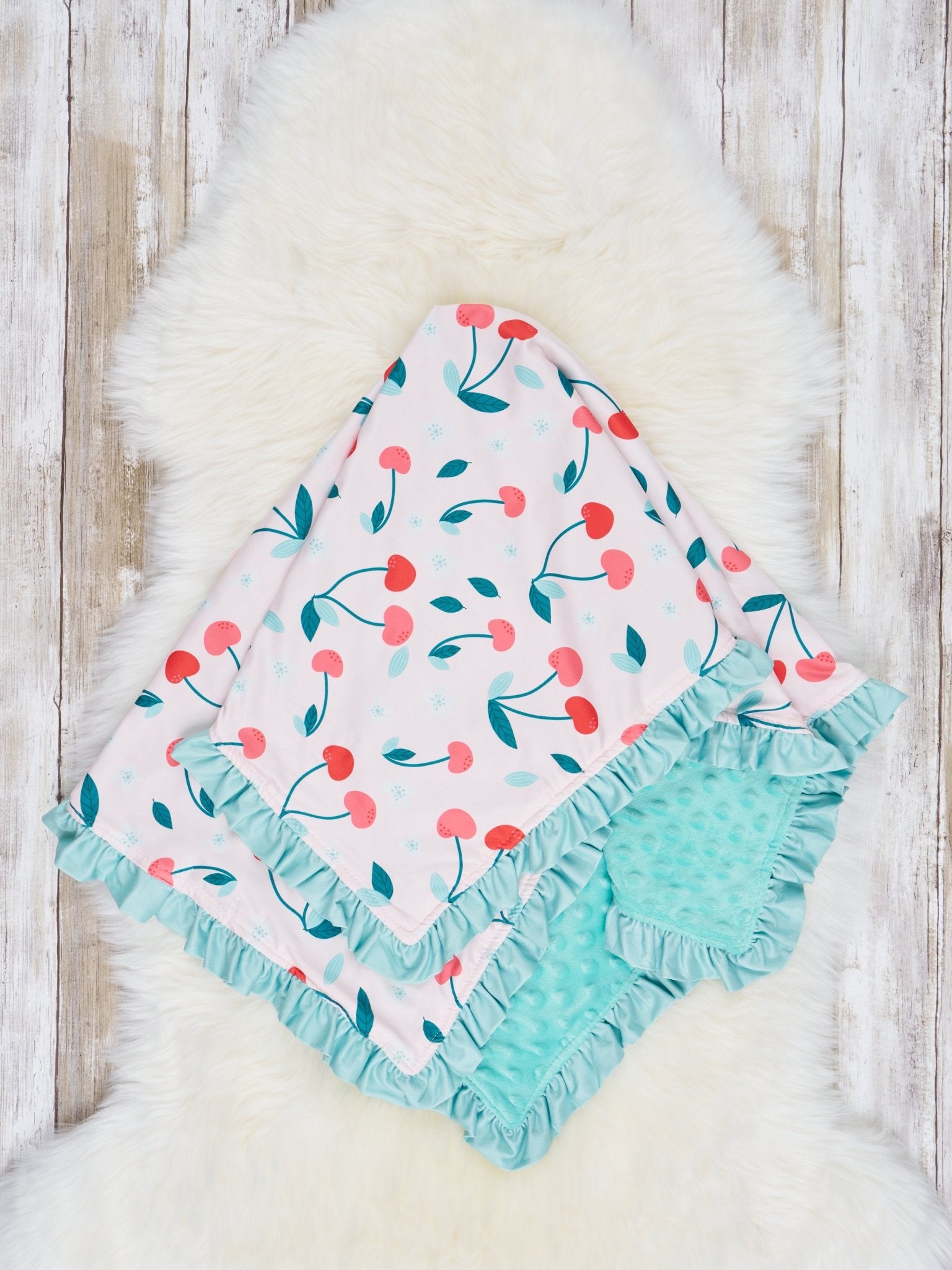 Cherries Ruffle Minky Blanket - Marie Nicole Clothing