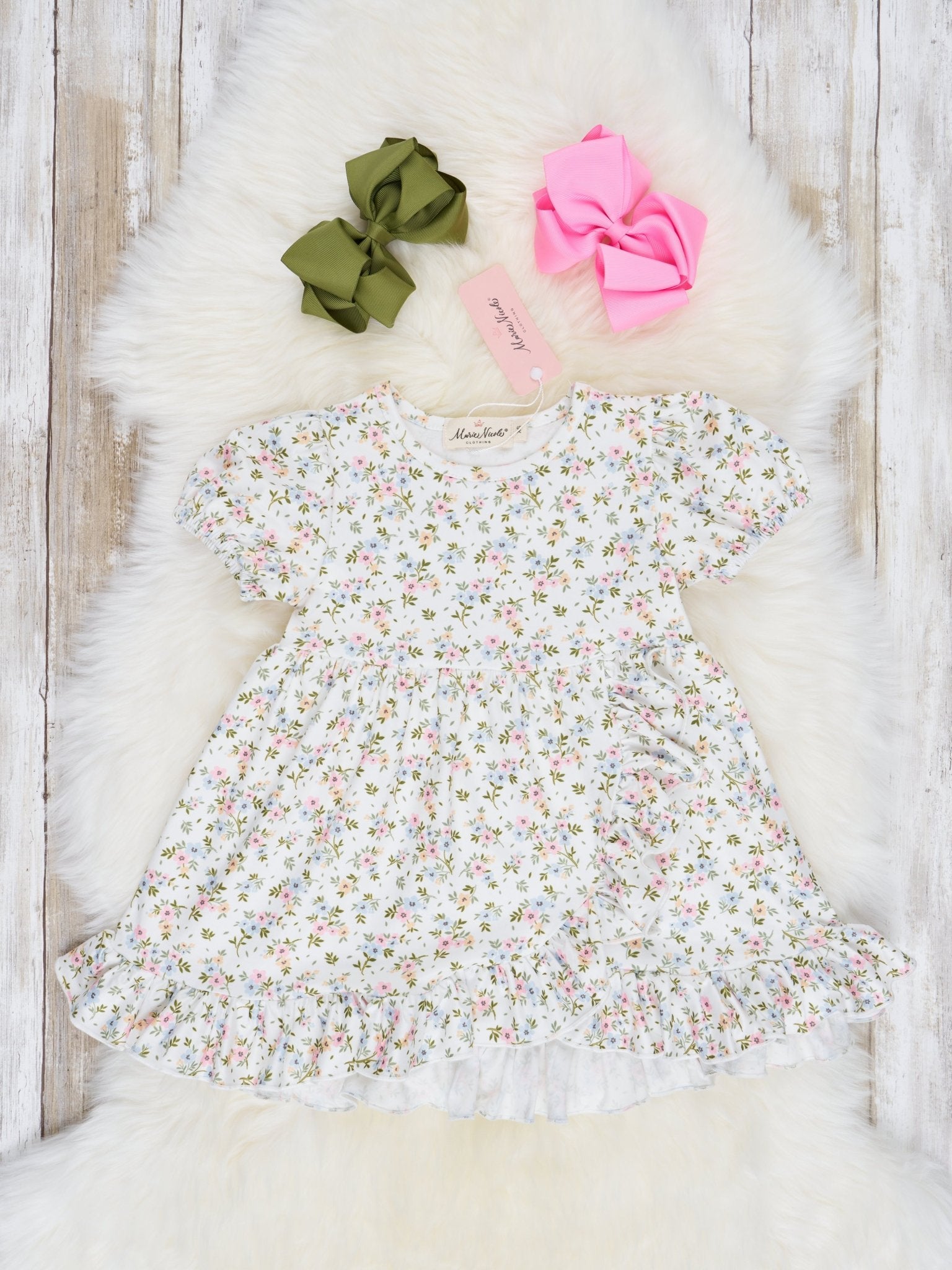 Cream Ditsy Floral Ruffle Dress - Marie Nicole Clothing
