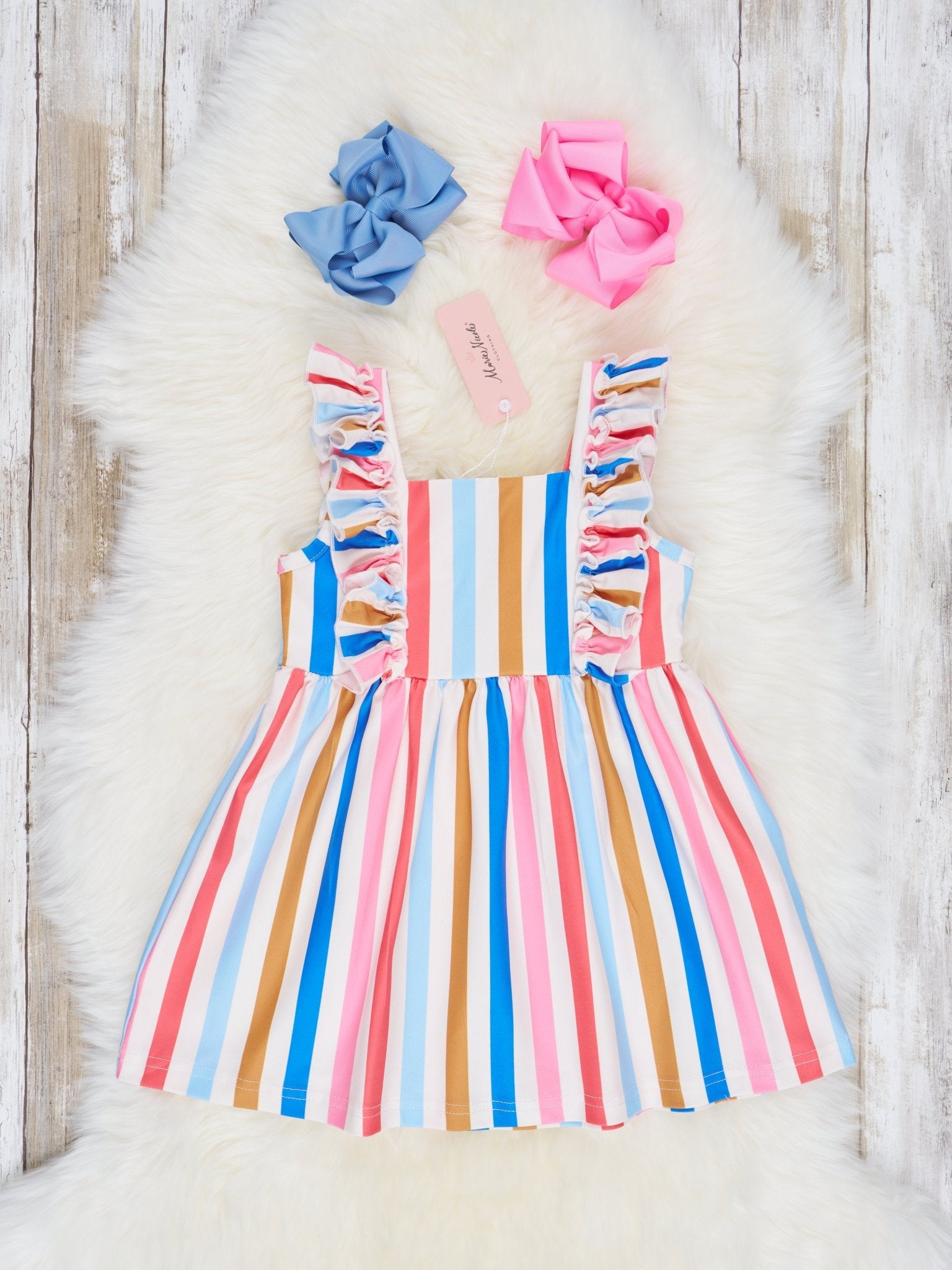 Bright Striped Ruffle Dress - Marie Nicole Clothing