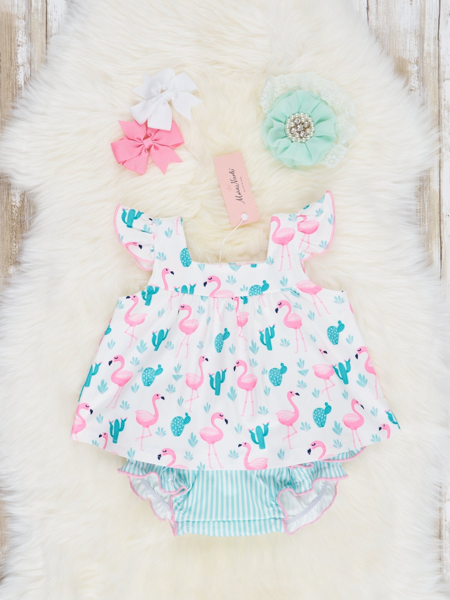 Flamingo Ruffle Top & Bloomers Outfit - Marie Nicole Clothing