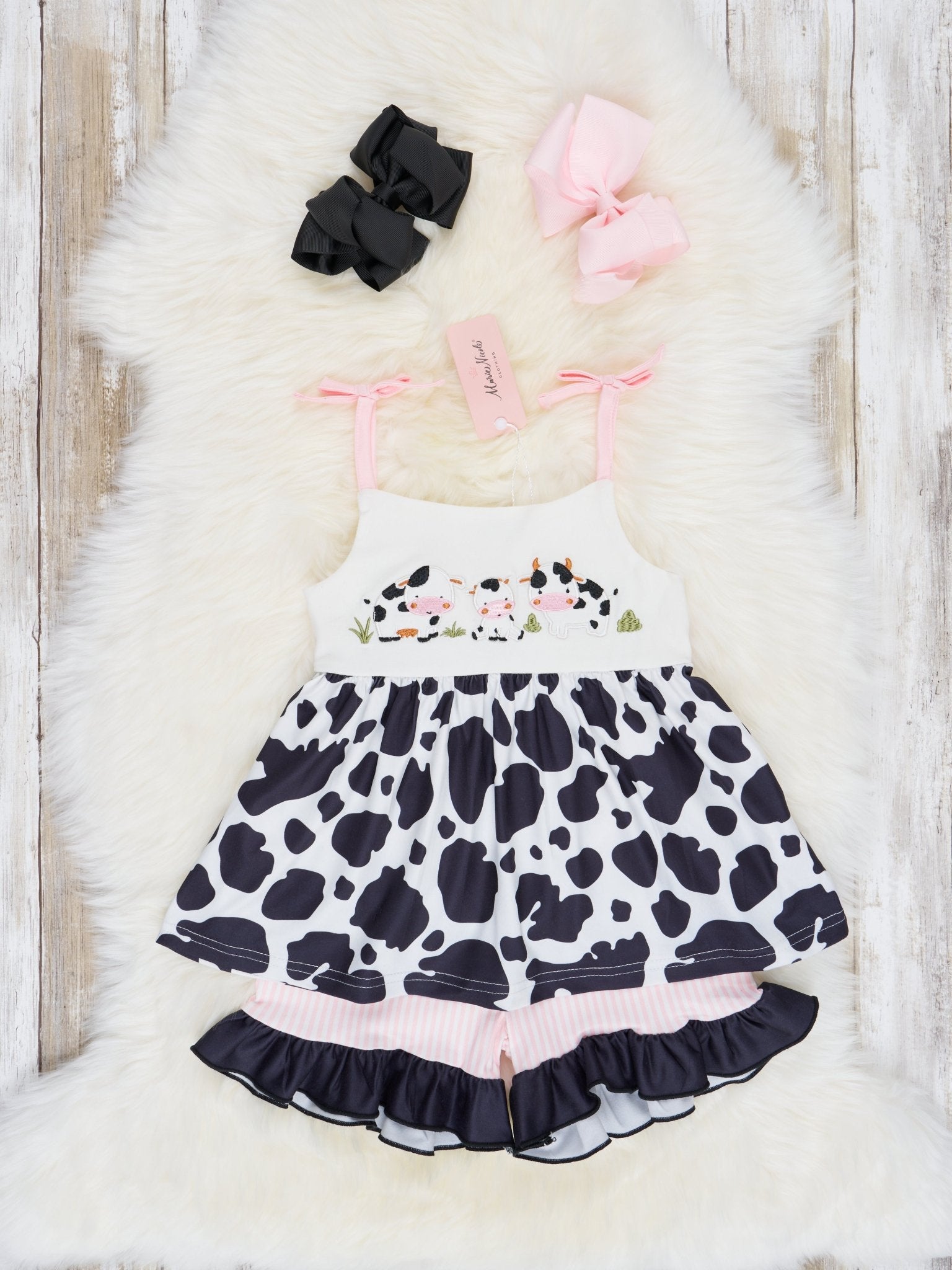 Smocked Cow Tie Outfit - Marie Nicole Clothing
