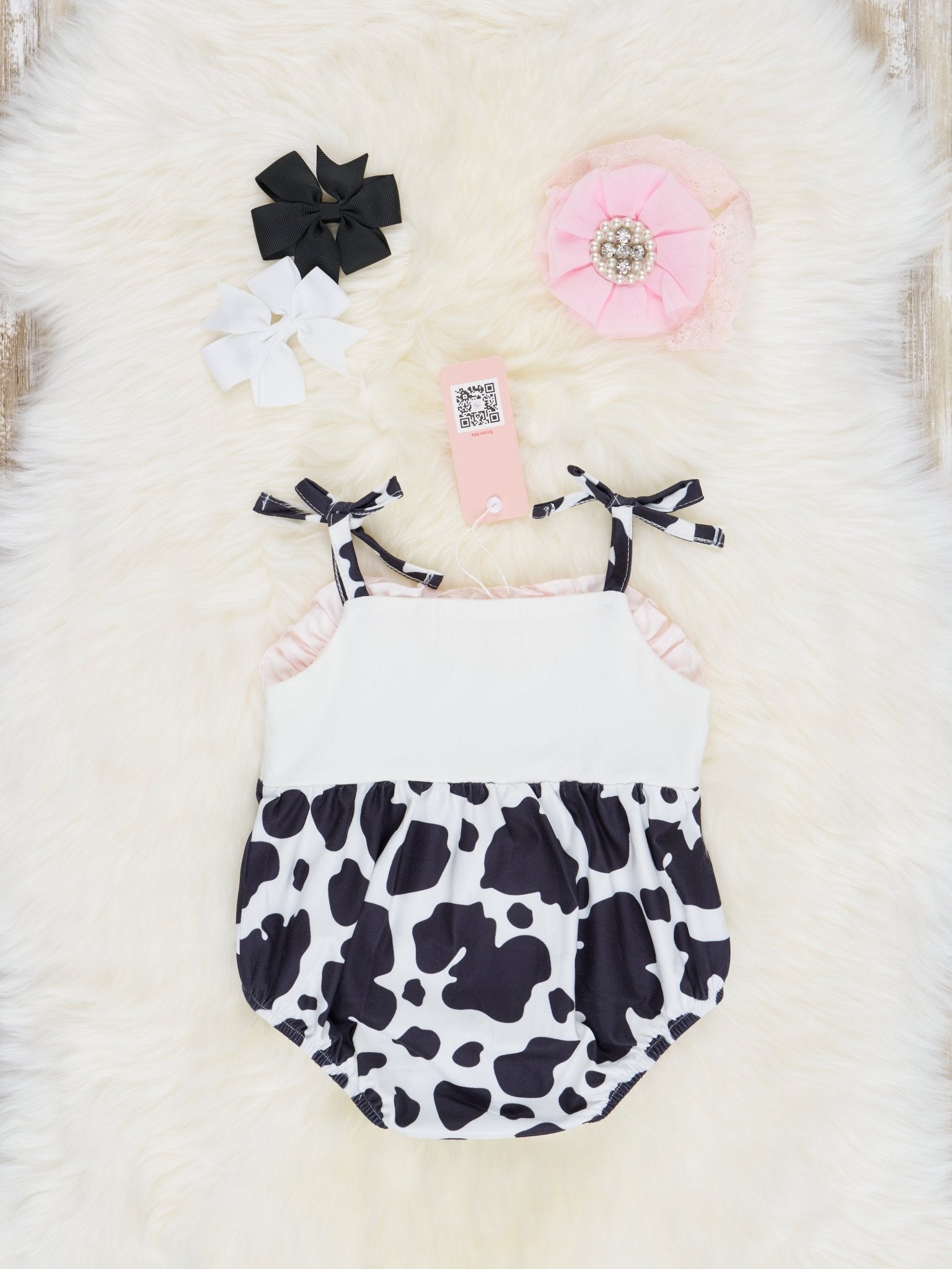 Smocked Cow Tie Bubble Romper - Marie Nicole Clothing