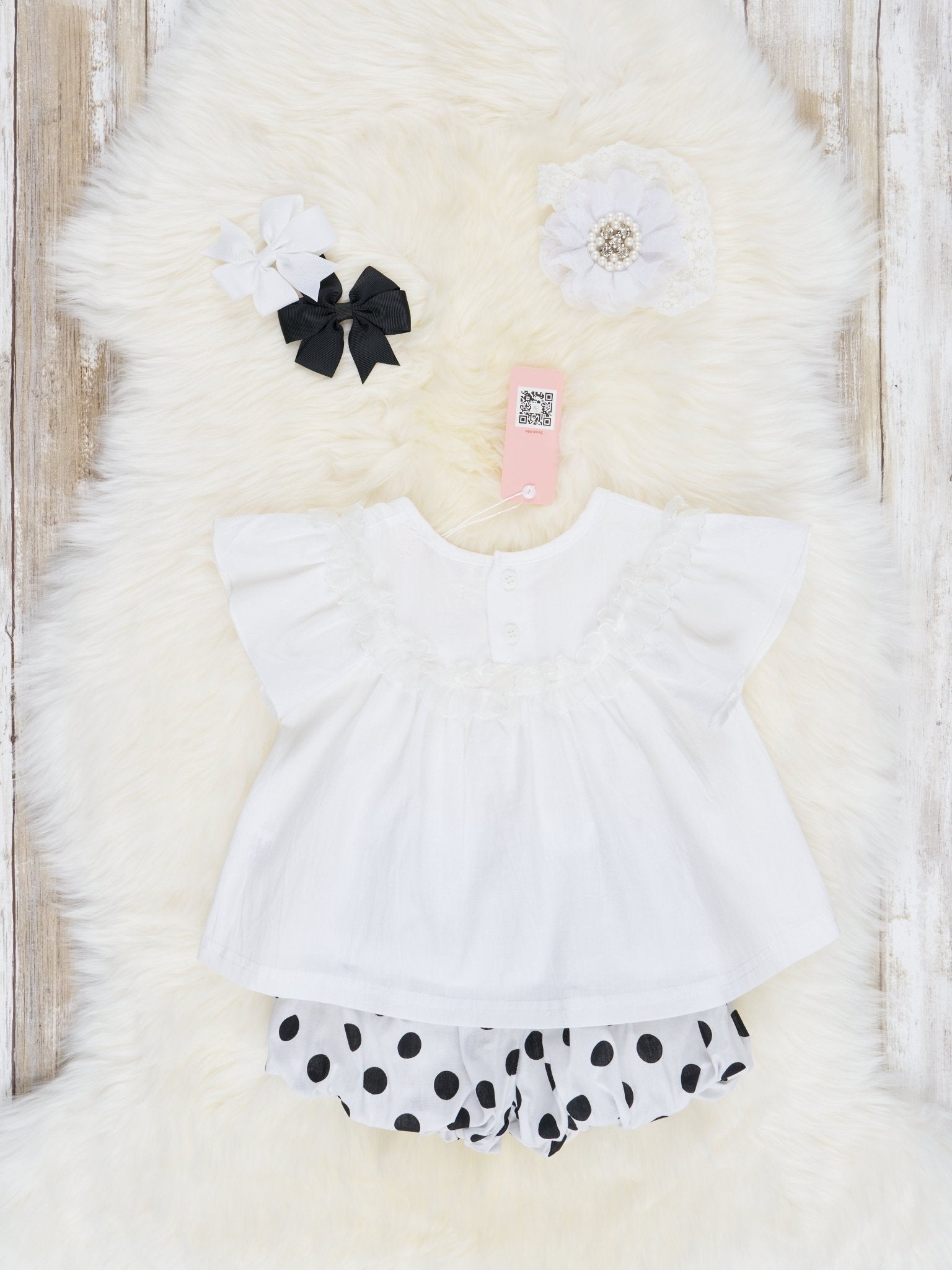 White Top & Polka Dot Bloomers Outfit - Marie Nicole Clothing