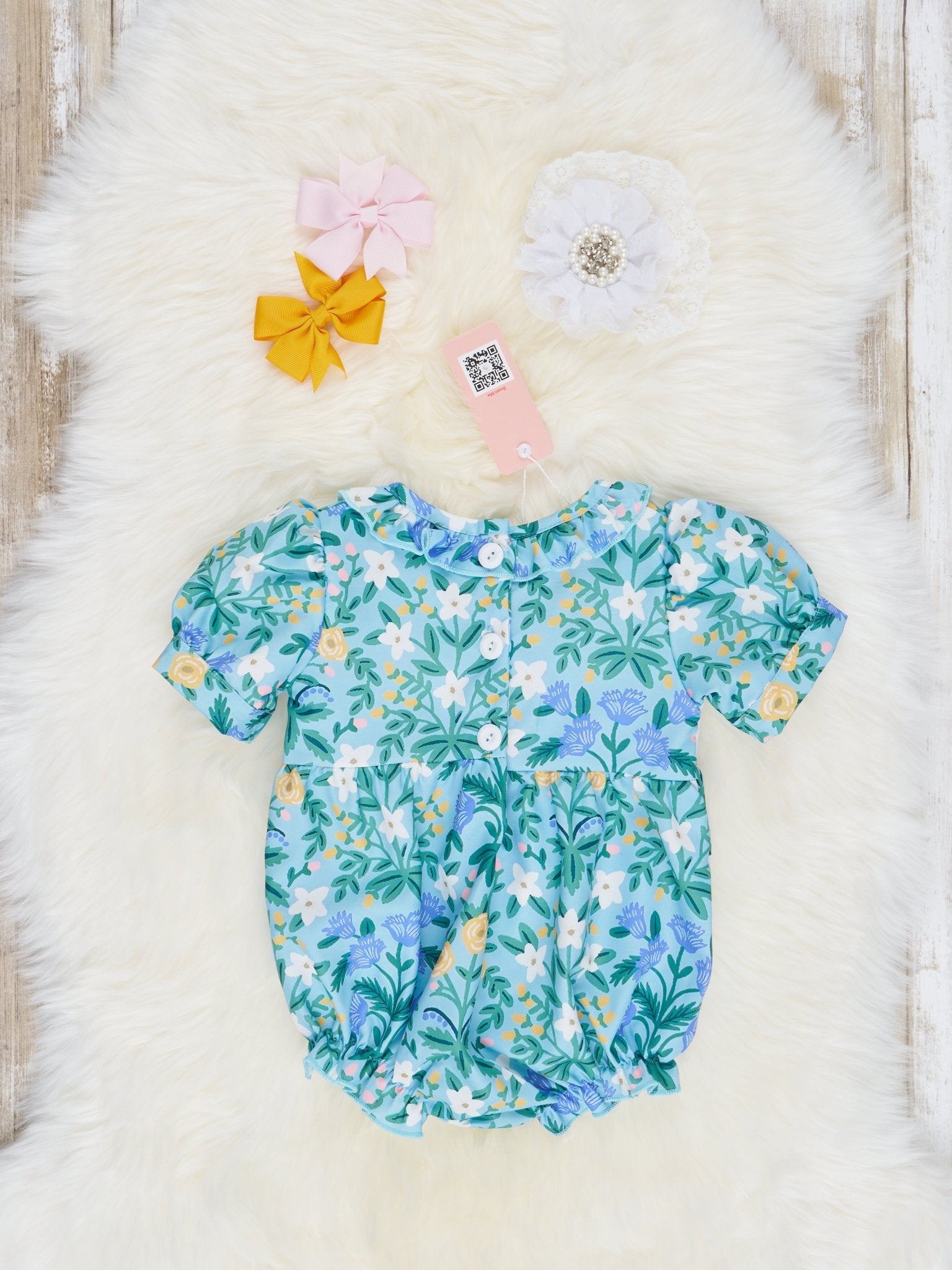 Floral "I Love Mom" Smocked Bubble Romper - Marie Nicole Clothing